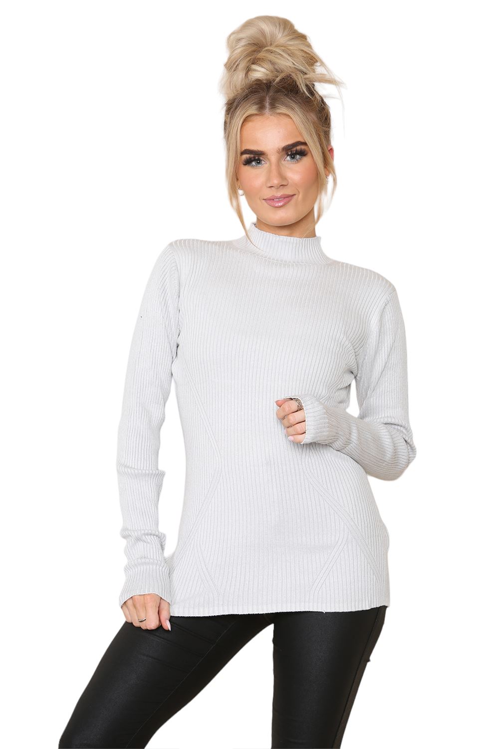 Womens Chunky Cable Ladies Polo Turtle High Neck Ribbed Pullover Long Jumper - Picture 8 of 10