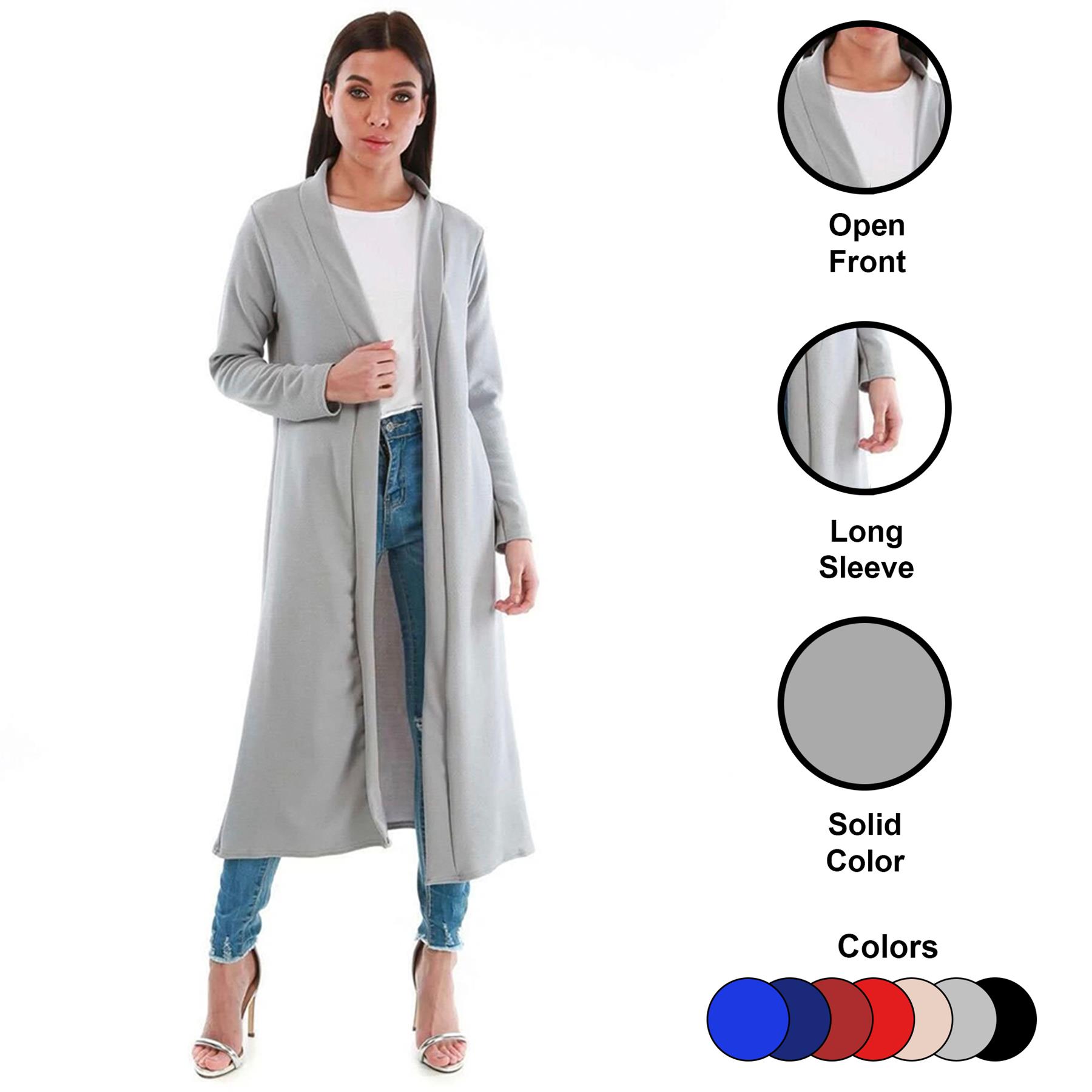 Plain Band Full Sleeves Oversize Baggy Open Front Duster Womens Cardigan - Picture 46 of 51