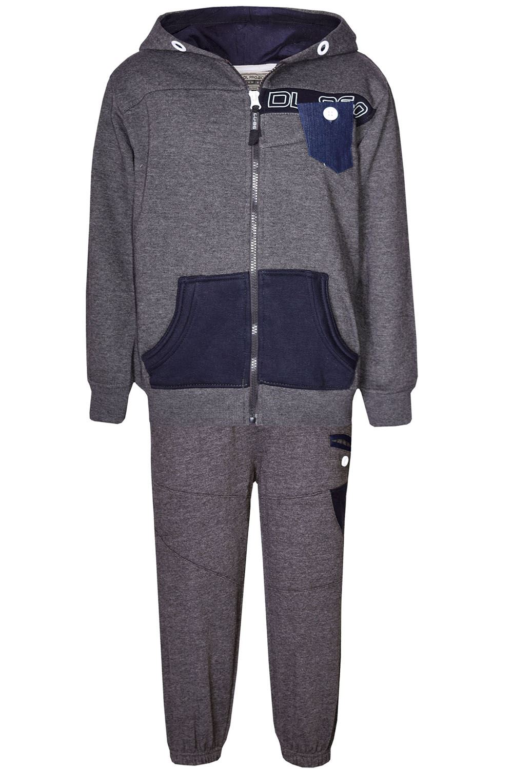 Kids DL Project Full Set Hooded Hoodie Sports Jogging Contrast Button Tracksuits