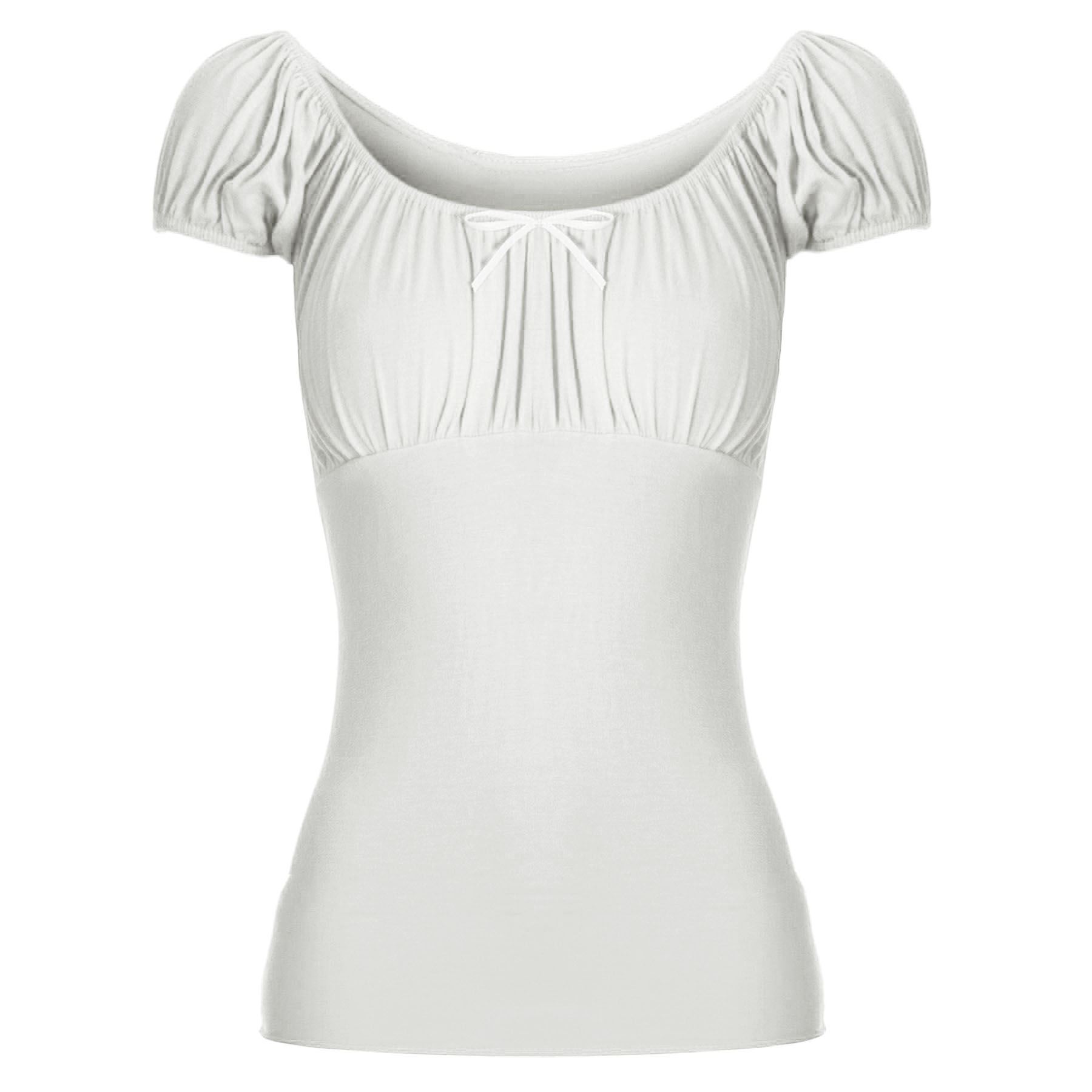 Womens Ladies Off Shoulder Gypsy Tie Ribbon Bardot Ruched Tops Uk Plus Size 8-22 - Picture 8 of 21