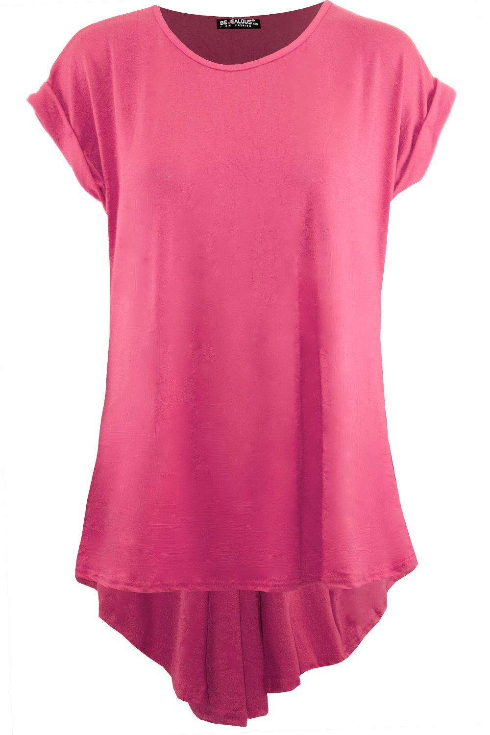Camiseta Top Mujer FishTail Back Hi Lo Dobladillo Sumergido Cuello Redondo Manga Girada - Imagen 4 de 22