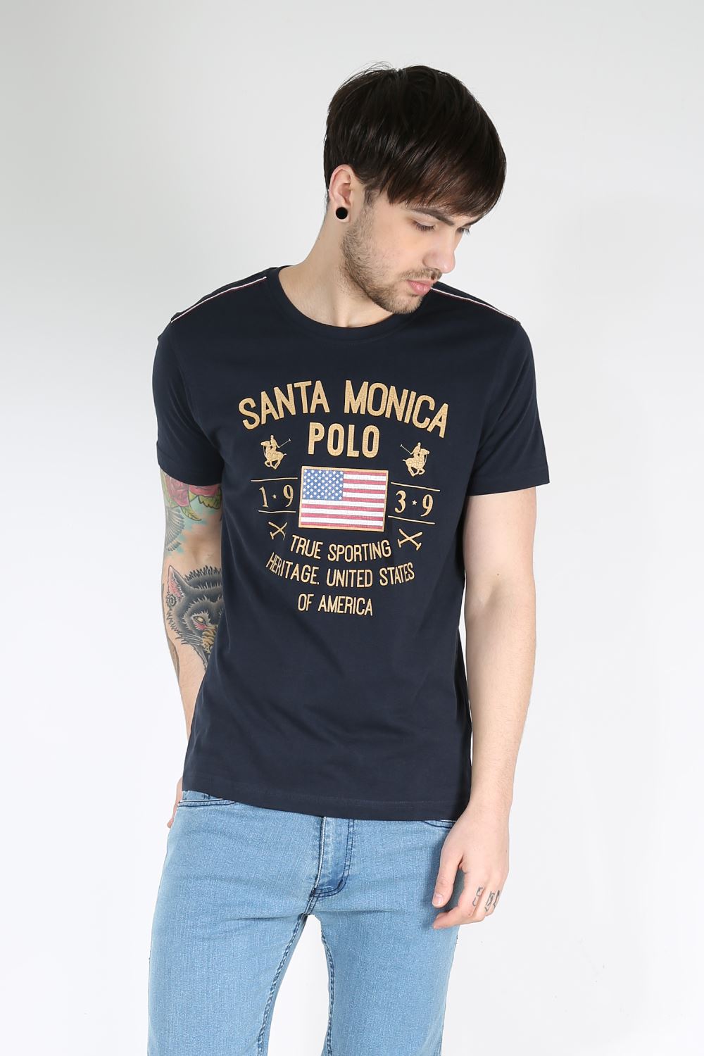 santa monica polo mens flag branded crew neck short sleeve