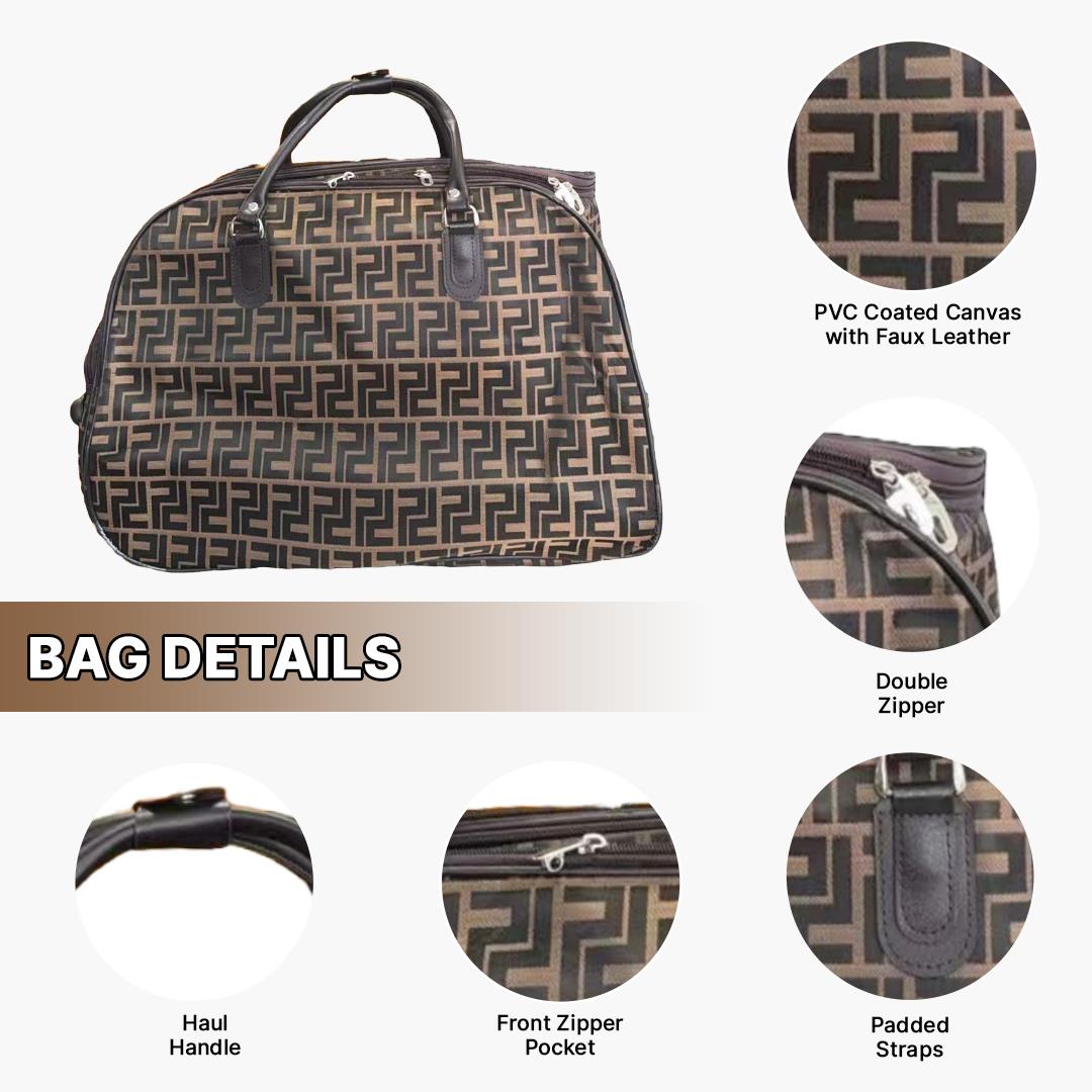 Ladies Wheeled Duffel Bag Geo Print Travel Holdall with Haul Handles - Picture 10 of 13