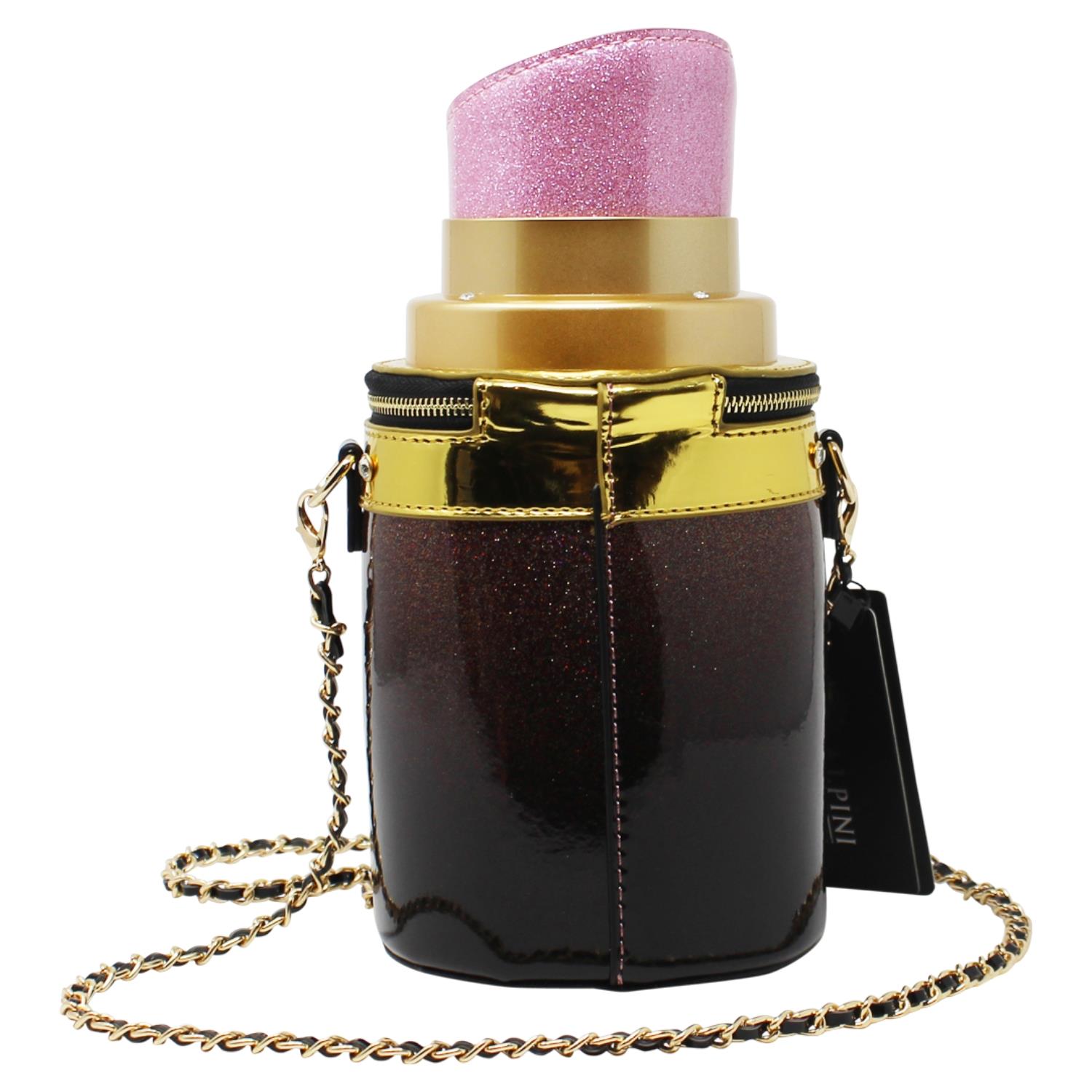 Ladies Glitter Lipstick Shaped Crossbody Bag with Chain Strap Shoulder Handbag - Picture 2 of 10