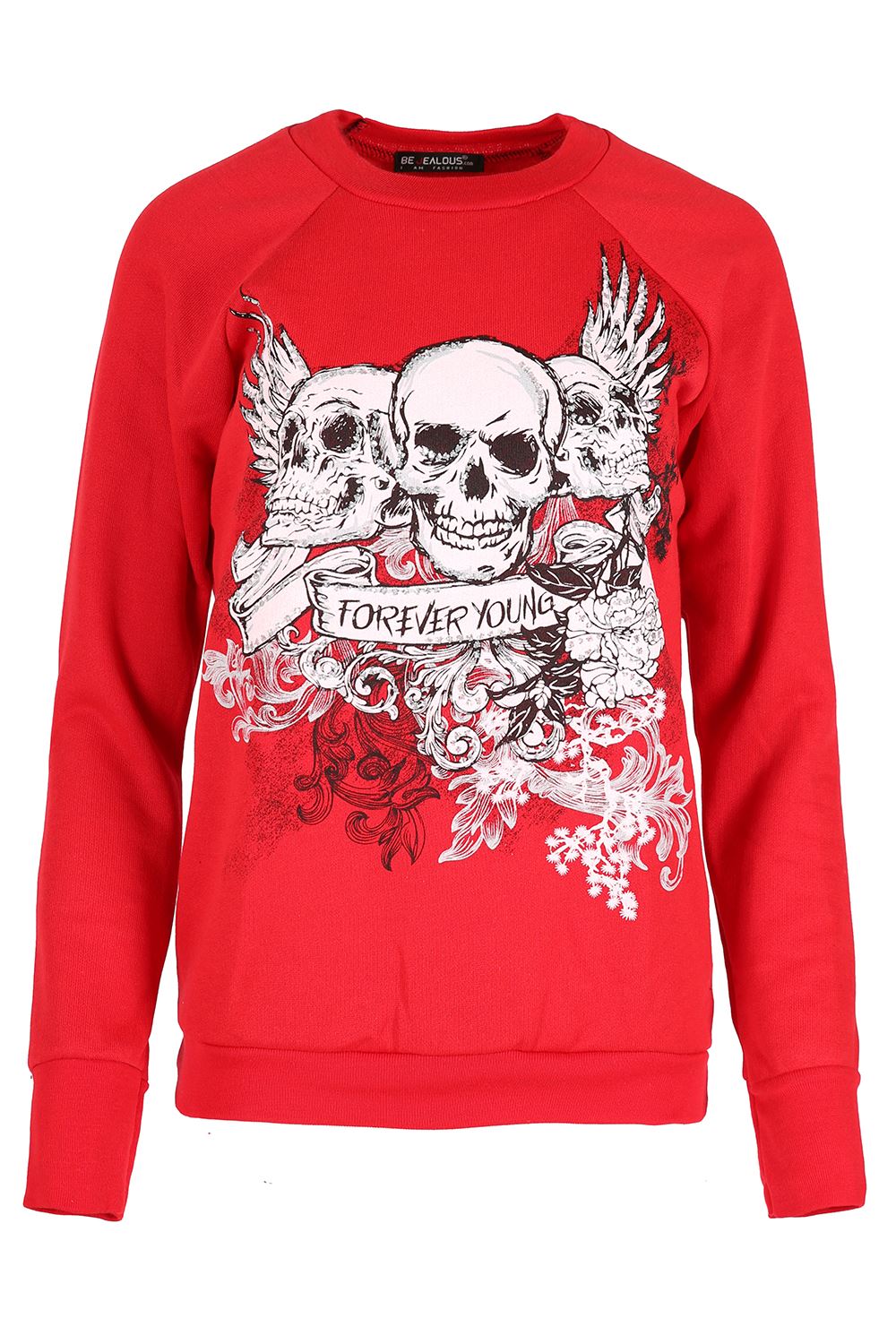 Womens Ladies Fancy 3 Skull Forever Young Fleece Halloween Jumper