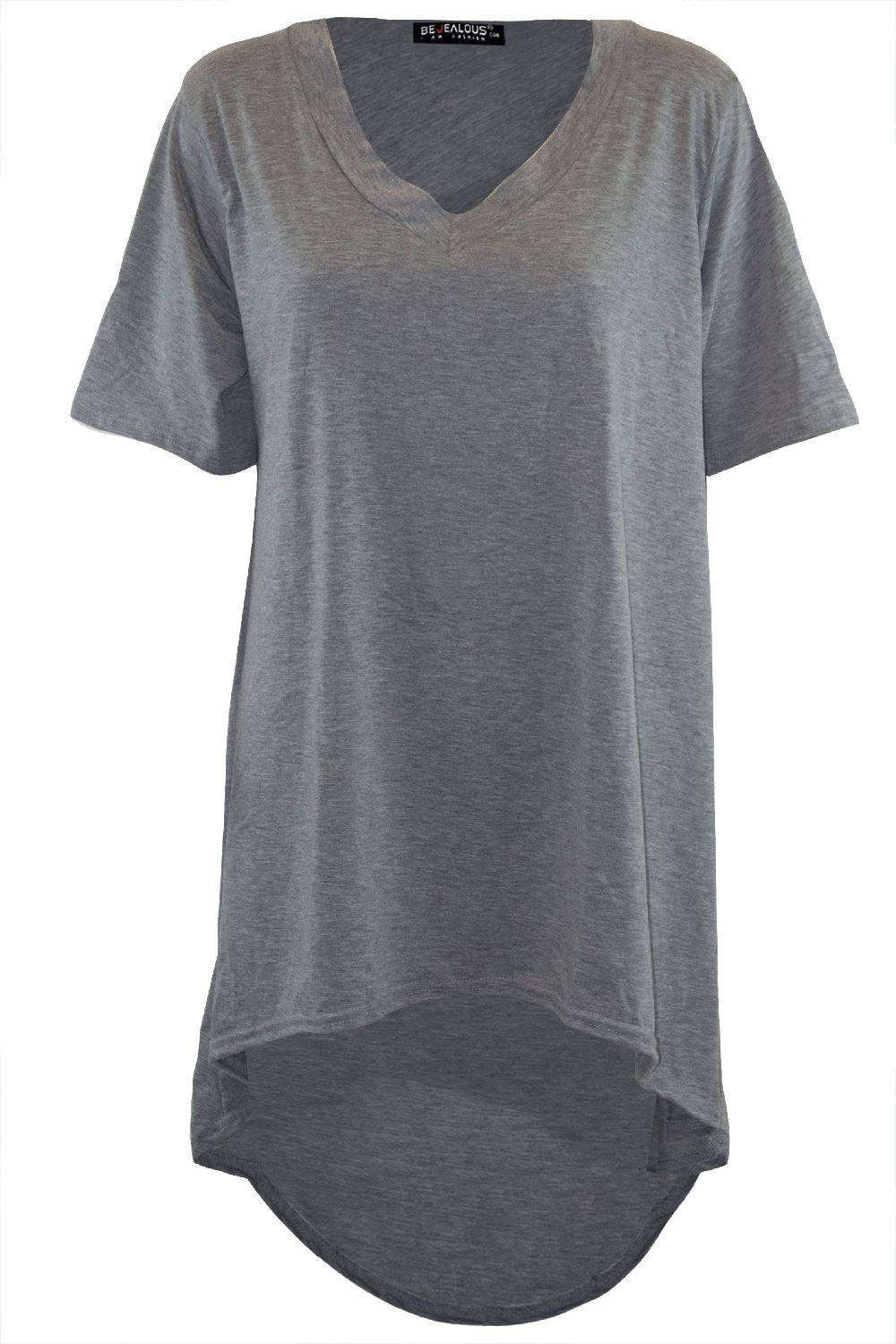 Womens Ladies Casual Dipped Hem Short Sleeve Stretch Long Swing High Low Tee Top - Picture 3 of 22