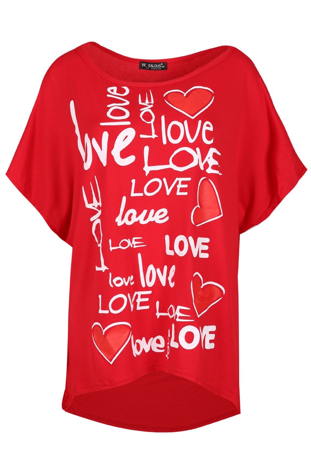 Womens Ladies Scoop Neck Batwing Short Sleeve LOVE High Low Baggy T Shirt Top - Picture 3 of 55