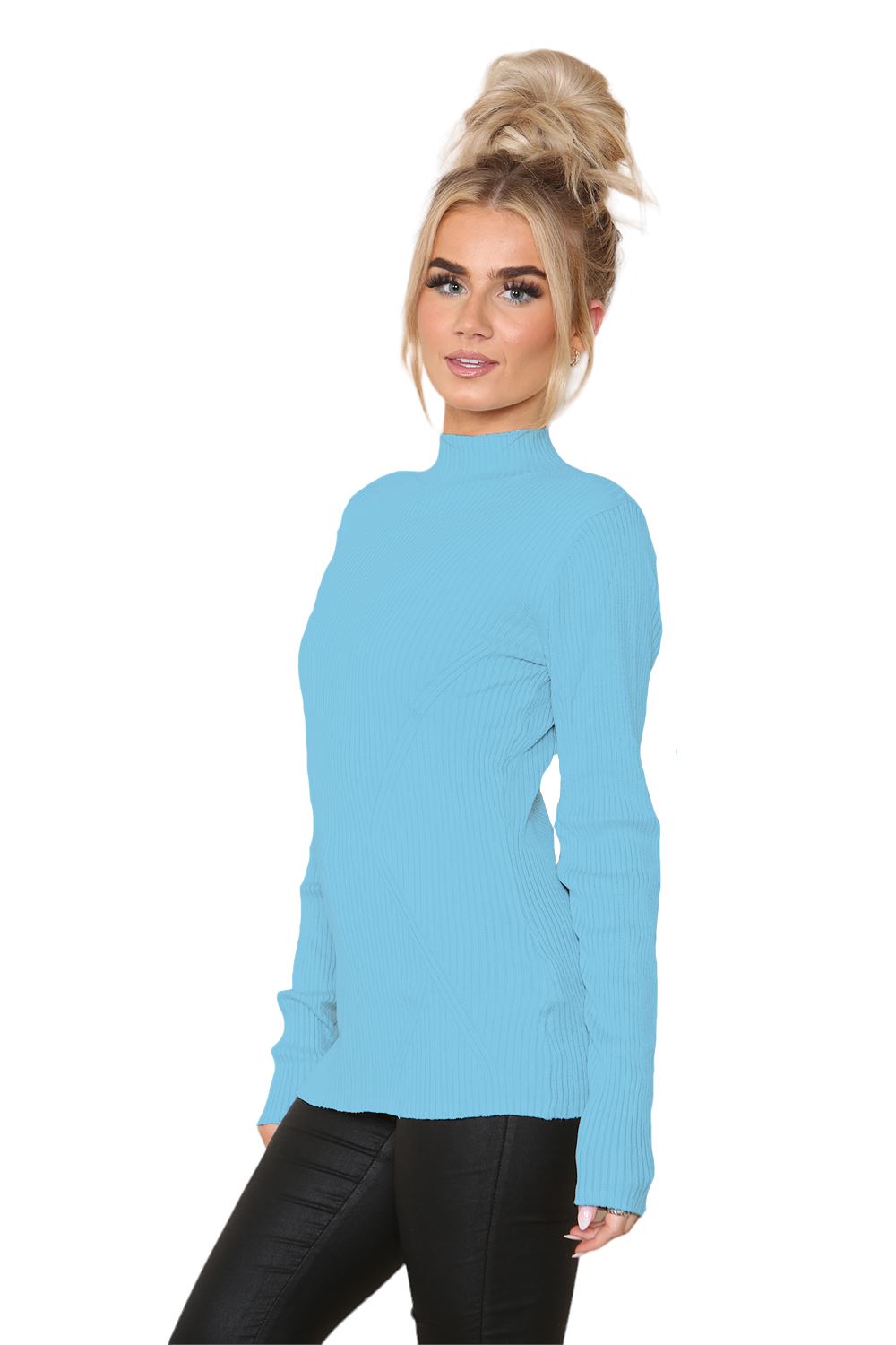 Womens Chunky Cable Ladies Polo Turtle High Neck Ribbed Pullover Long Jumper - Picture 6 of 10