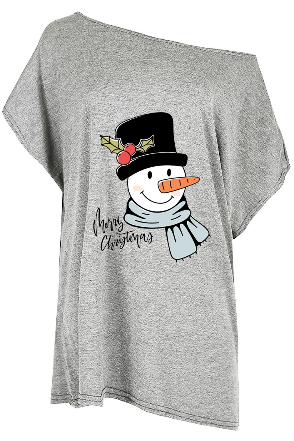 Womens Christmas Santa Oversized Top Ladies Baggy Batwing One Shoulder T Shirt - Picture 11 of 15