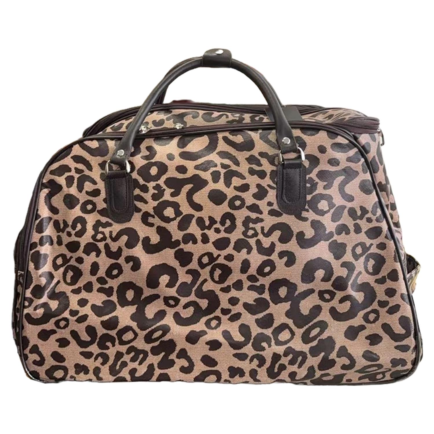 Wheeled Duffel Bag with Leopard Print Stylish Travel Holdall for Women - Picture 7 of 8