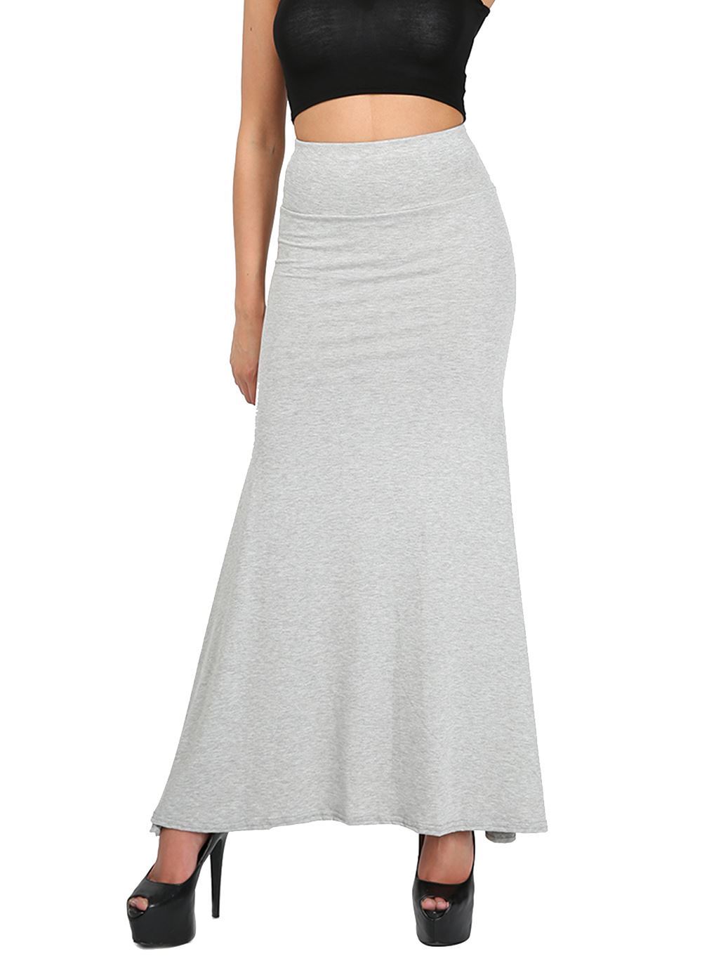 Ladies Women Full Length Plain Stretch Flared Frankie High Waist Long Maxi Skirt - Picture 22 of 25