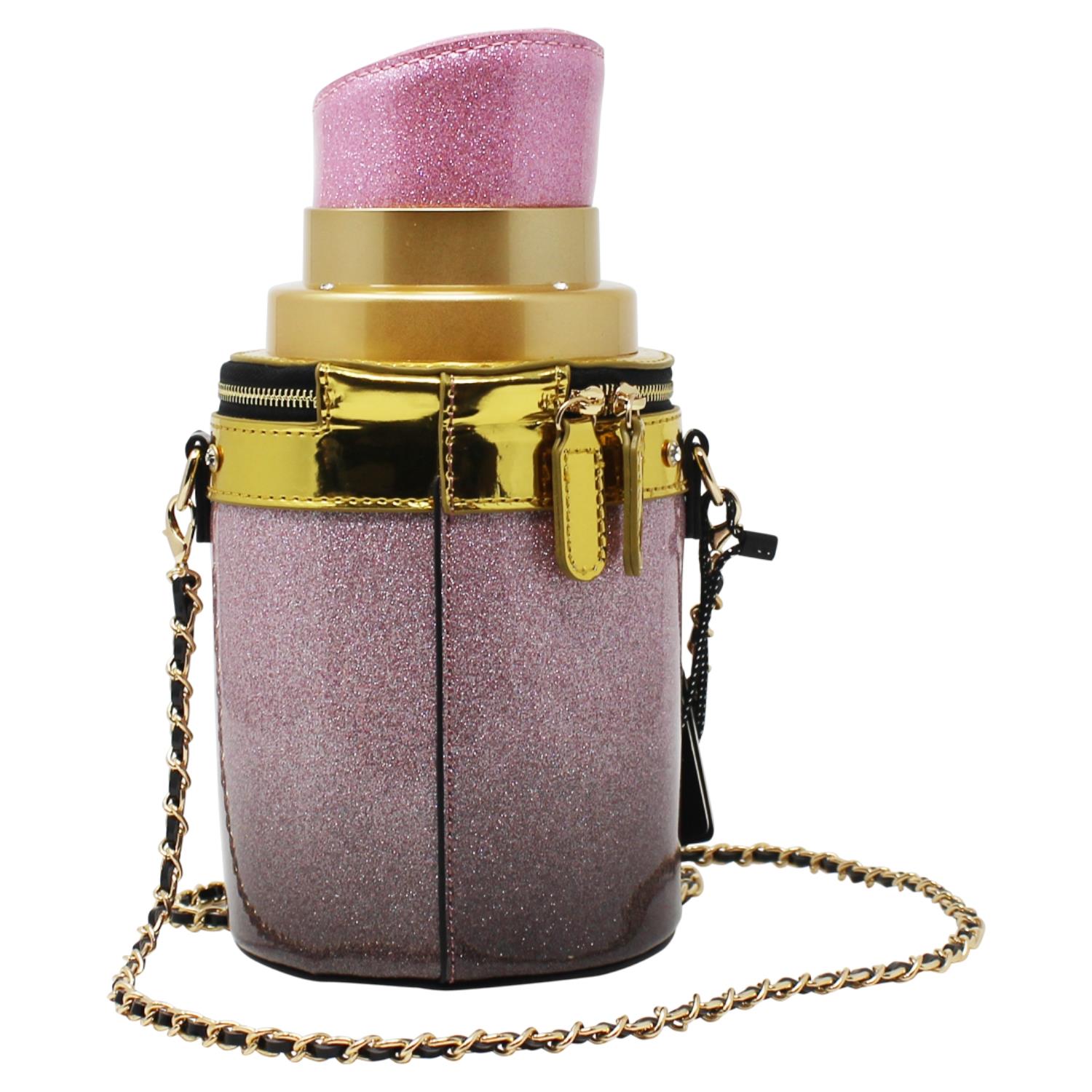 Ladies Glitter Lipstick Shaped Crossbody Bag with Chain Strap Shoulder Handbag - Picture 8 of 10