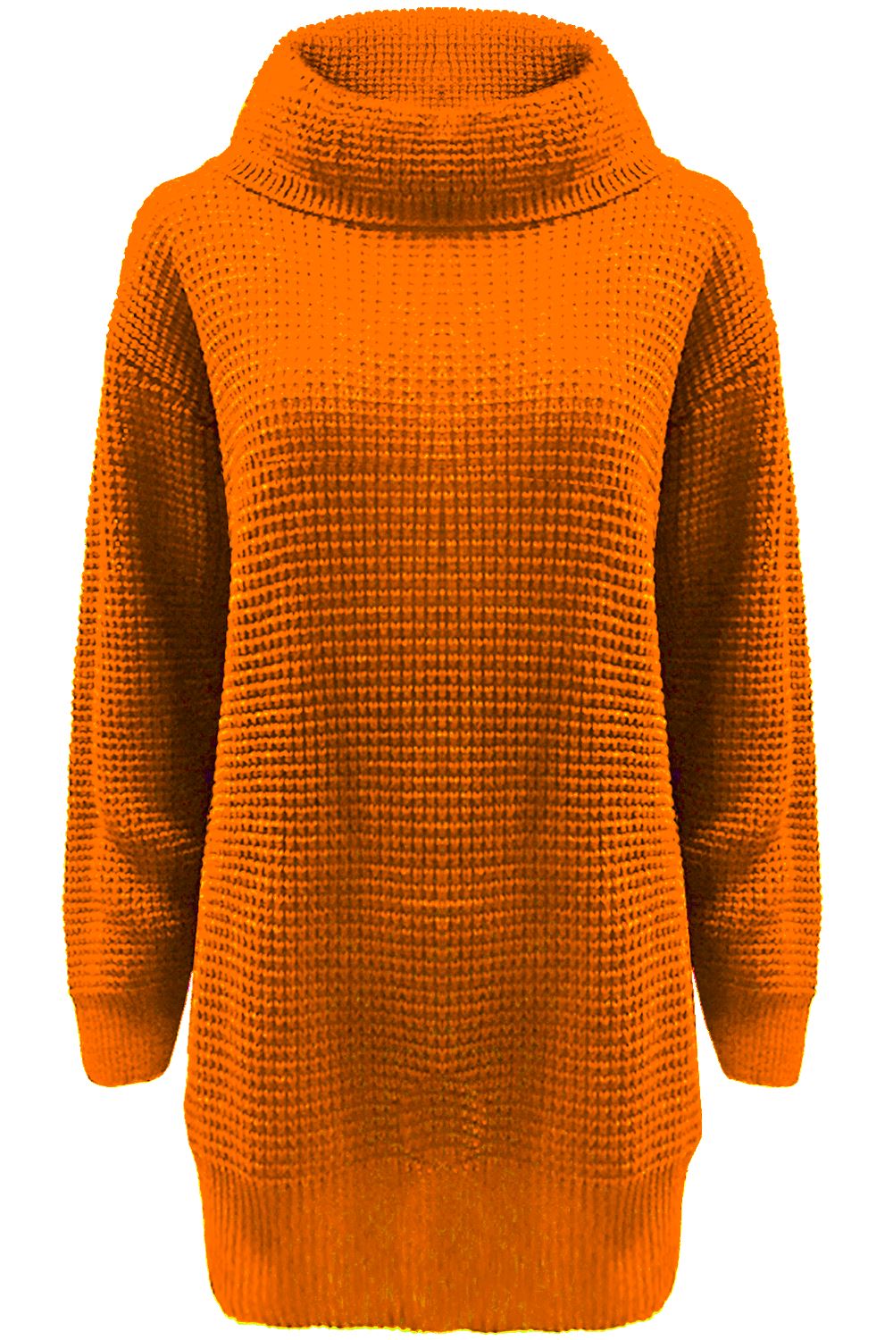 Plus Size Womens Ladies Chunky Knitted Long Sleeve Roll Cowl Neck Jumper Dress - Picture 10 of 19