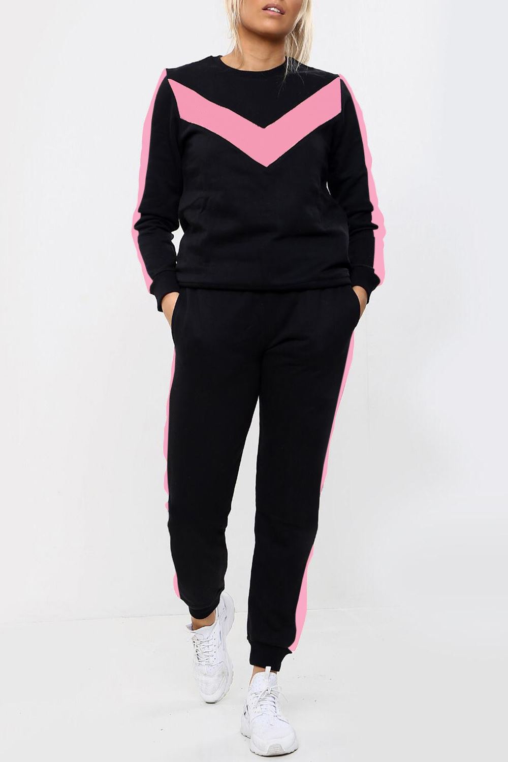 Women Ladies V Stripes Print Fleece 