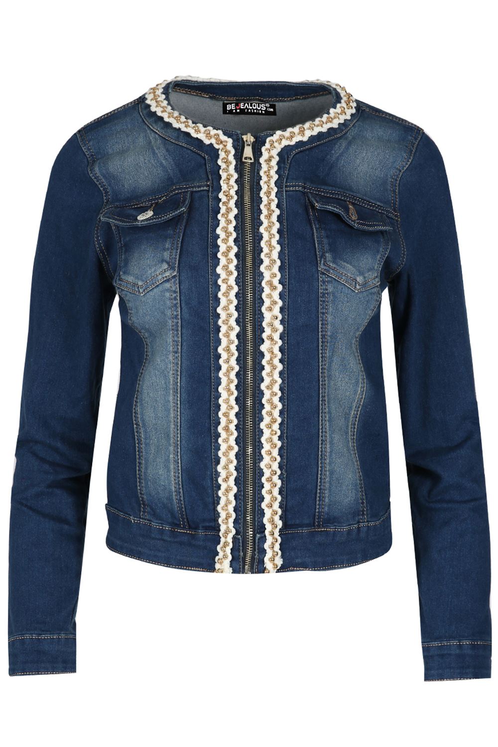 Womens Ladies Pockets Slim Denim Jean Buttons Down Coat Crop Jacket Top