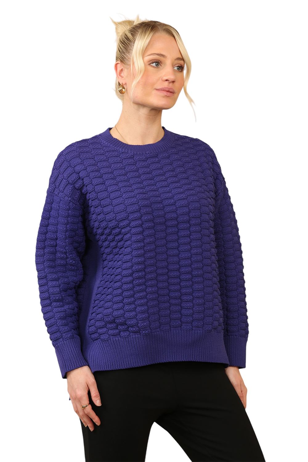 Women Knit Sweater Round Neck Long Sleeve Ladies Winter Loose Fit Sweater Jumper - Picture 6 of 13