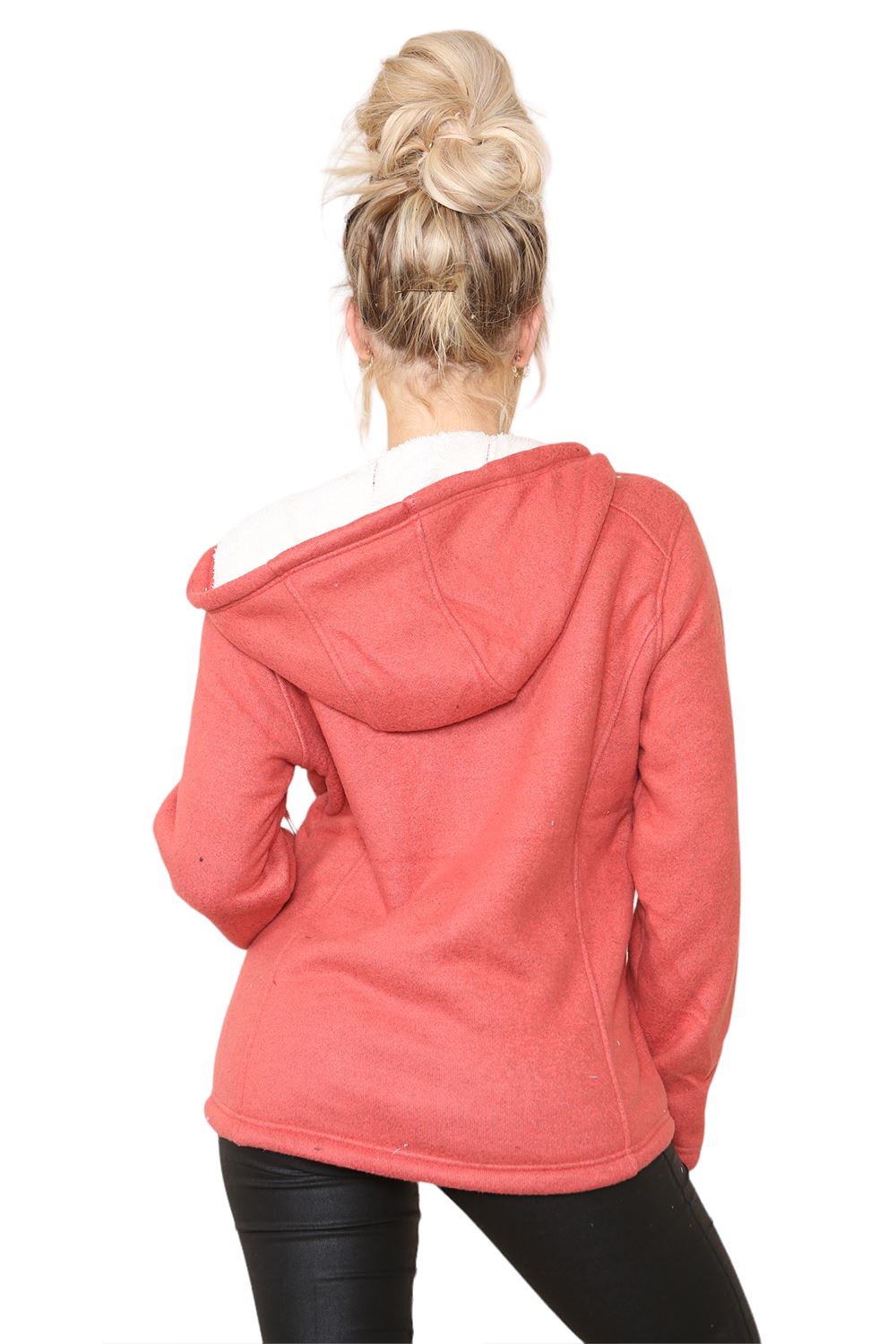 Womens Hooded Sweatshirt Plain Long Sleeve Oversize Ladies Zipper Fleece Jumper - Picture 7 of 11