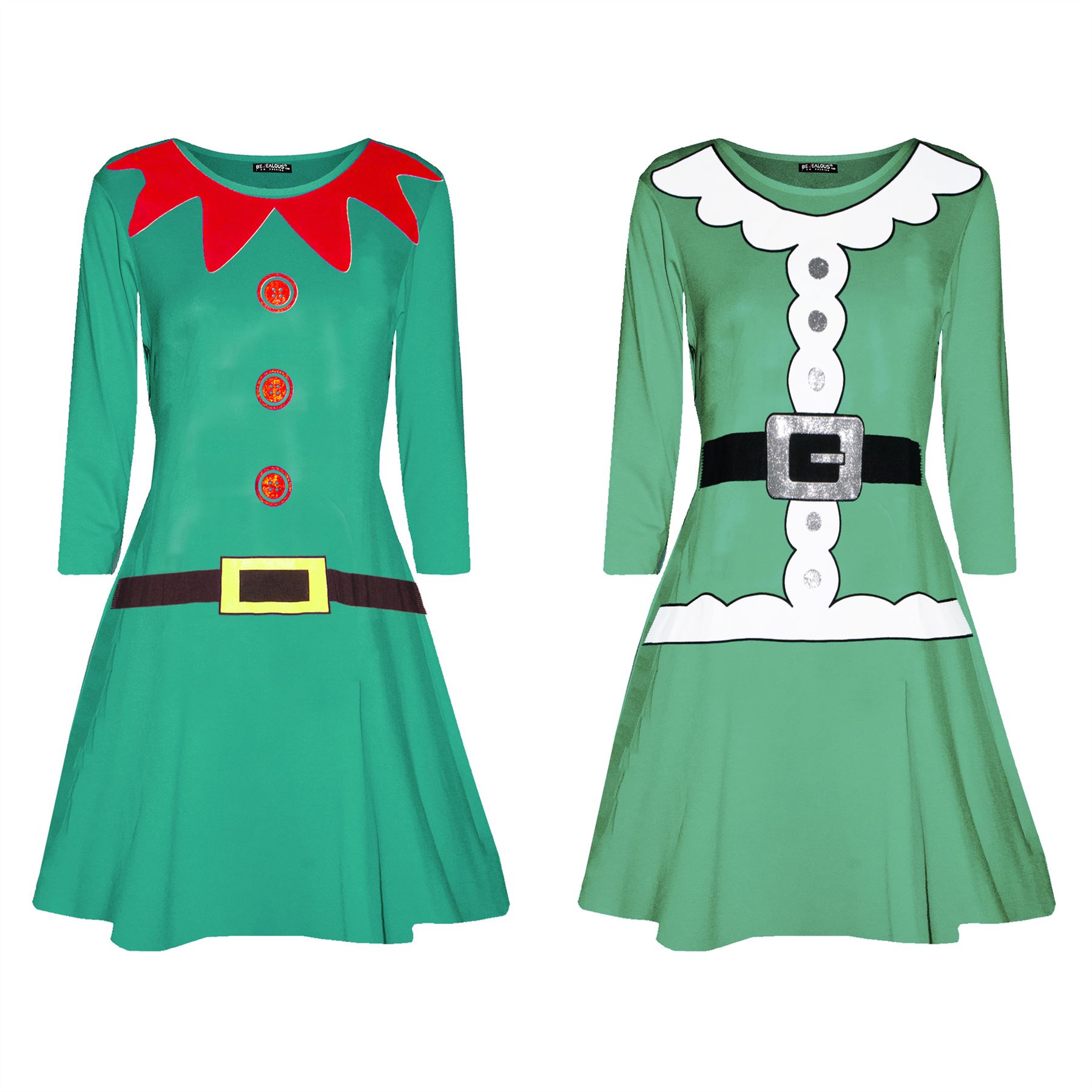 Womens Christmas Printed Long Sleeve Ladies Xmas Flared Swing Mini