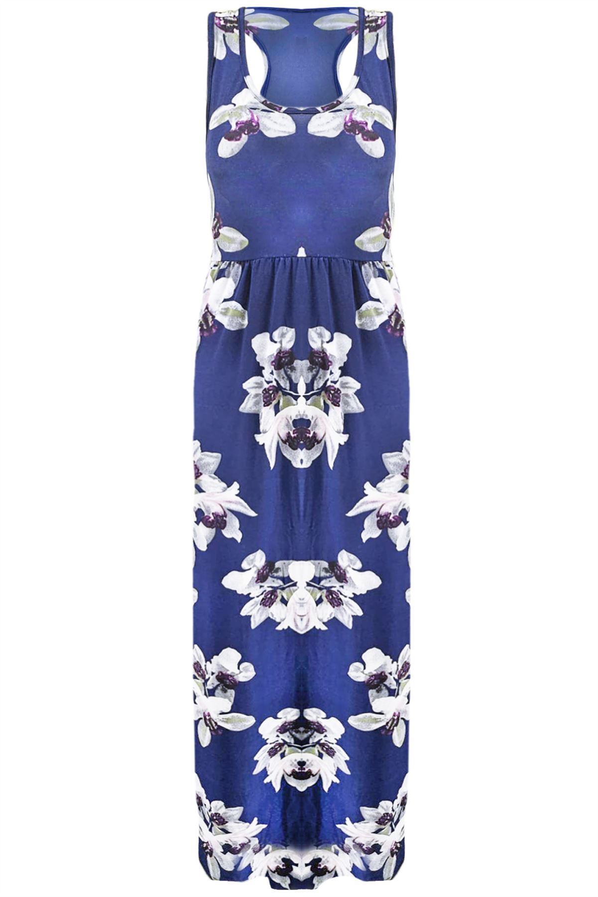 Ladies Womens Floral Printed Vest Strappy Pockets Racer Muscle Back Maxi Dresses - Picture 30 of 30