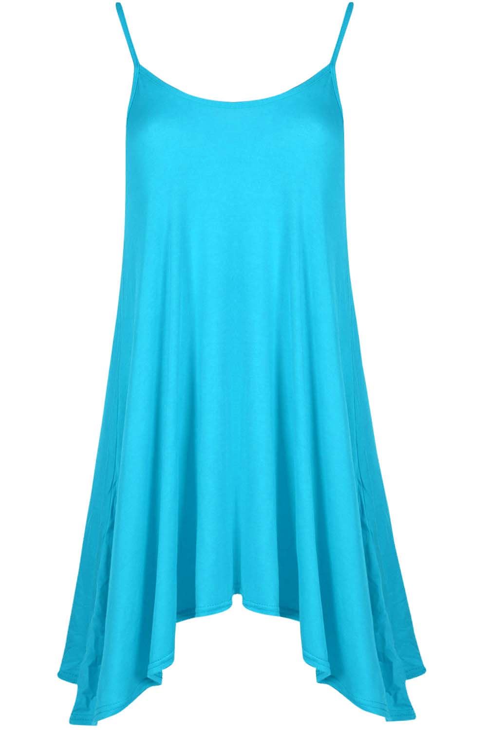 Ladies Sleeveless Hanky Hem Flared Cami Swing Strappy Swing Long Vest Dress 8-22