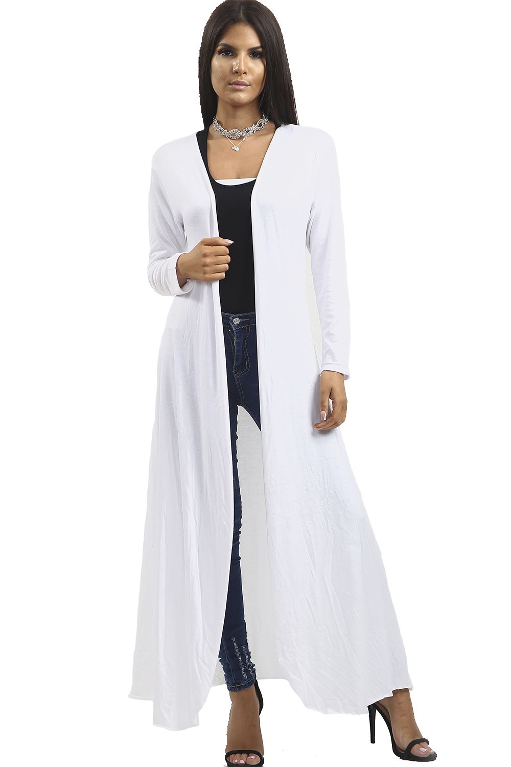 Ladies Womens Long Sleeve Waterfall Floaty Flared Maxi Cardigan Shrug Jacket UK - Picture 32 of 34