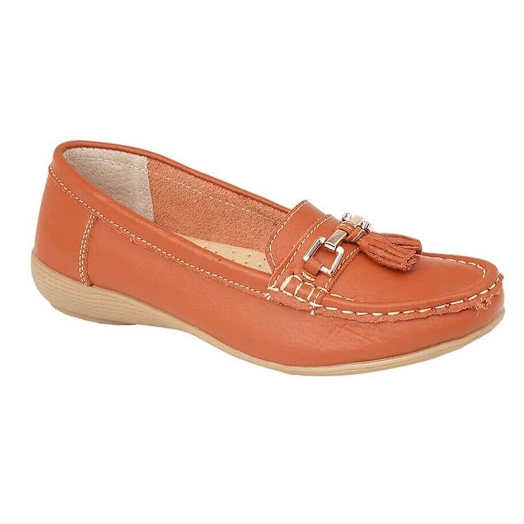 Ladies Wide Fit Shoes Slip On Womens Memory Foam Work Leather Loafer Shoe Size - Picture 28 of 40