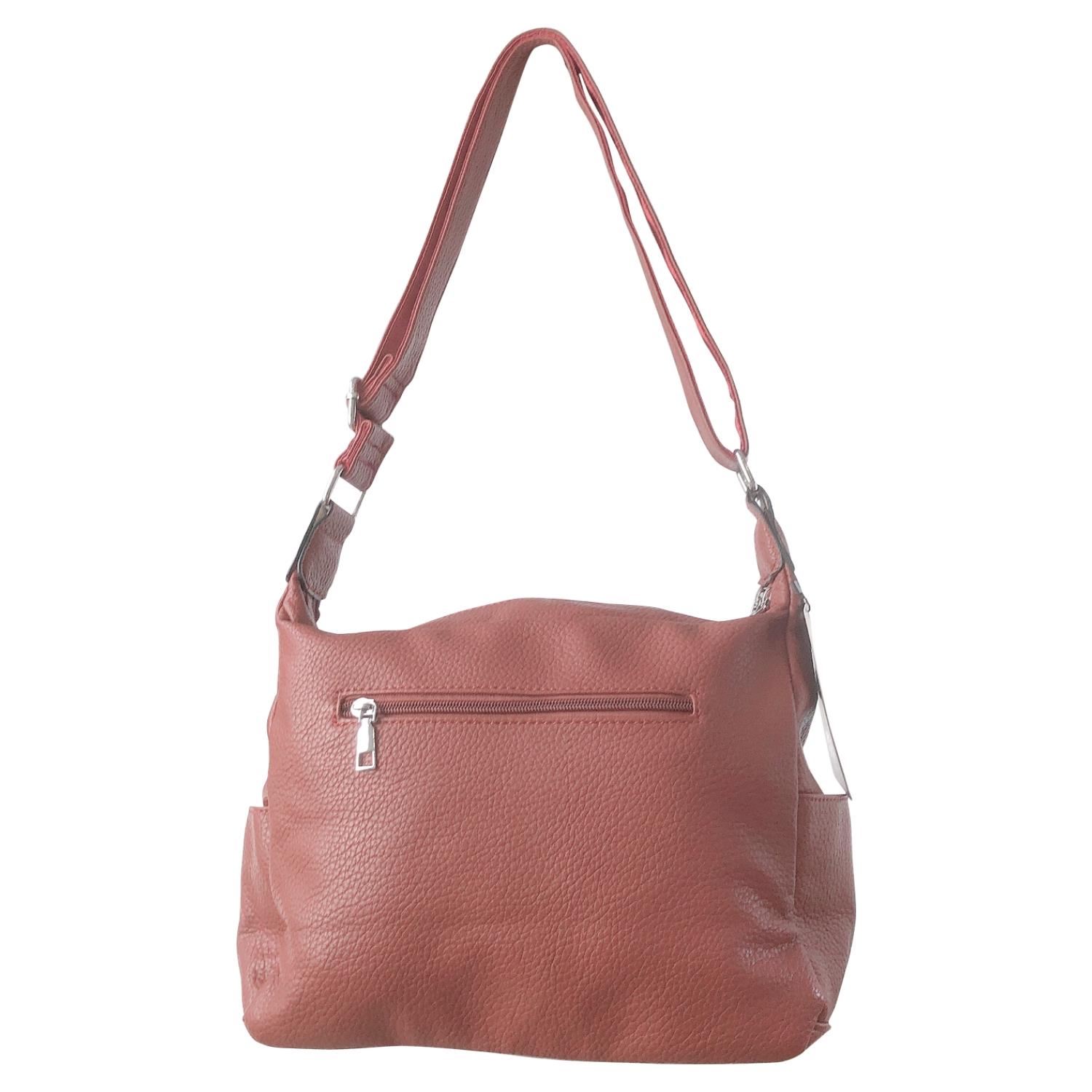 Ladies Tan Handbag Faux Leather Shoulder Bag with Multi Compartments & Strap - Picture 30 of 30