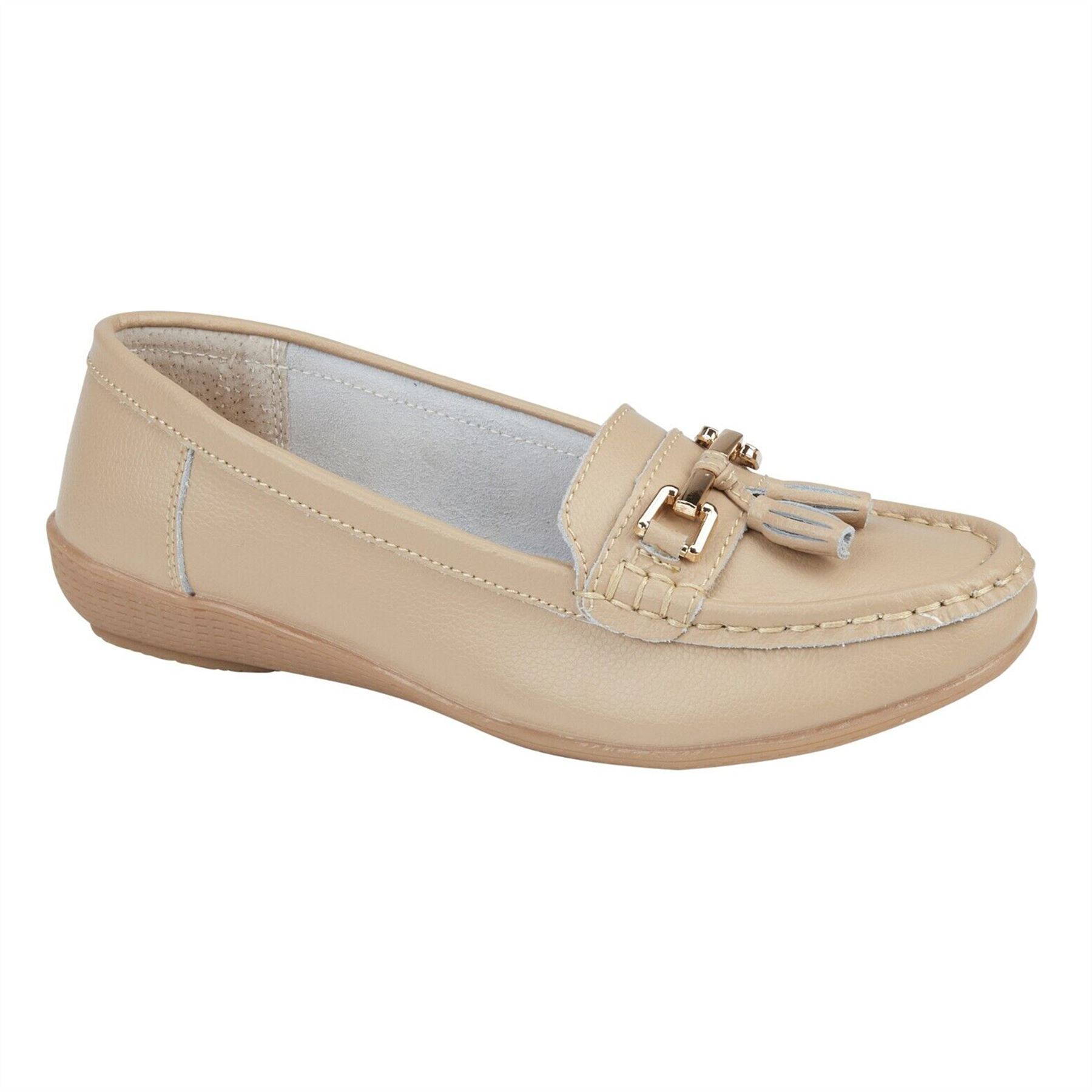 Ladies Wide Fit Shoes Slip On Womens Memory Foam Work Leather Loafer Shoe Size - Picture 30 of 40