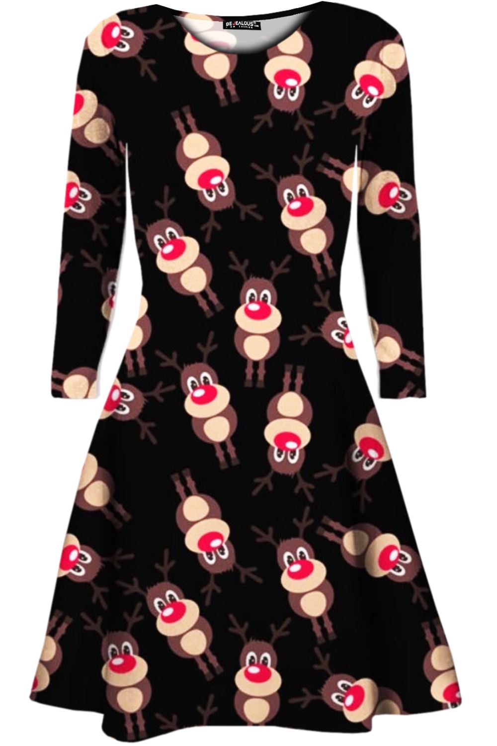 Kids Christmas Printed Casual Long Sleeve Girls Xmas Flared Mini Swing Dresses - Picture 16 of 30