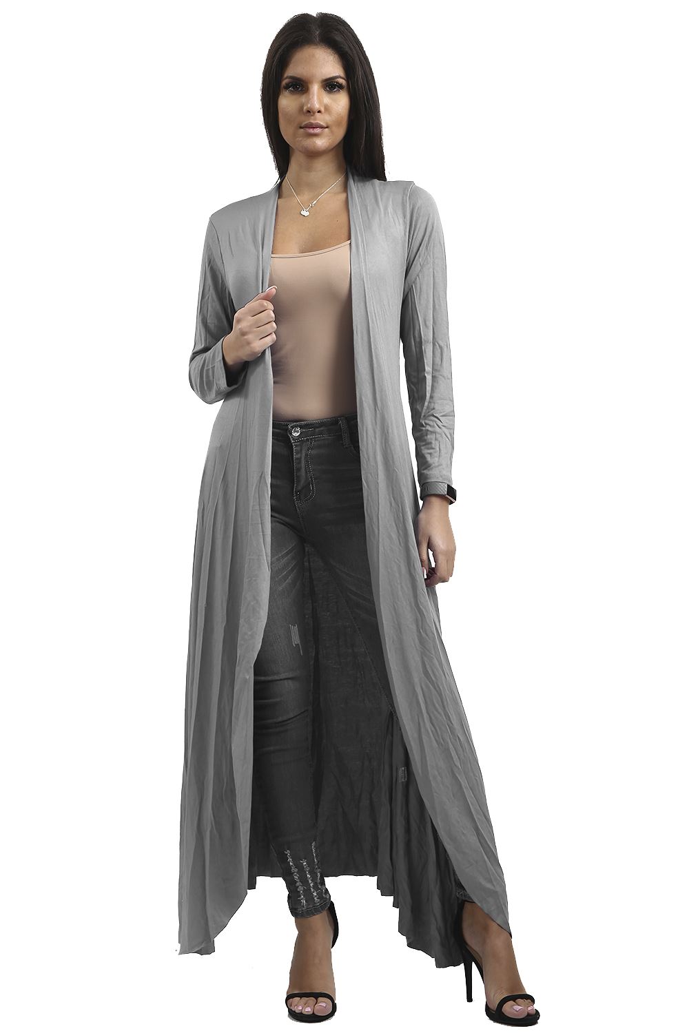 Ladies Womens Long Sleeve Waterfall Floaty Flared Maxi Cardigan Shrug Jacket UK - Picture 29 of 34