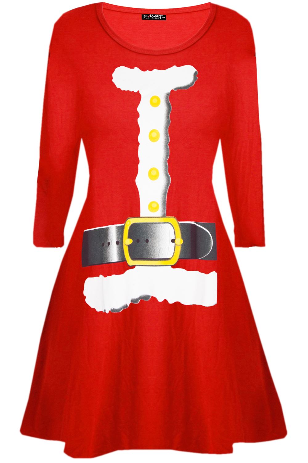 Womens Christmas Ladies Elf Santa's Little Helper Costume Round Neck Swing Dress - Picture 14 of 50