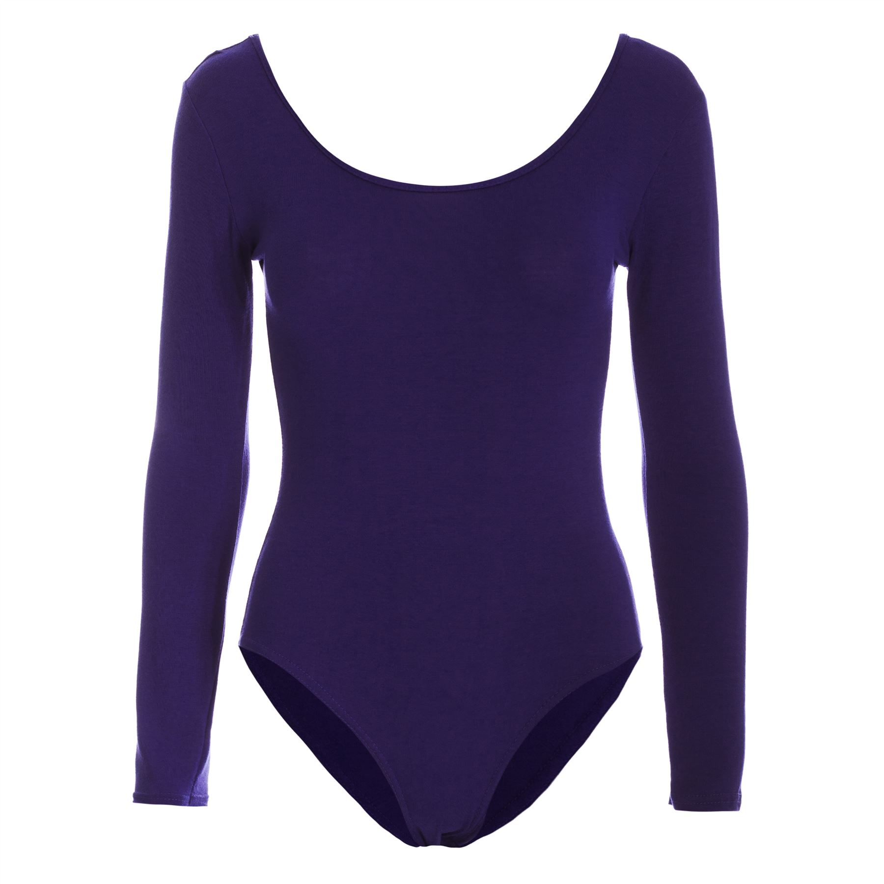 Womens Ladies Plain Jersey Long Sleeves Stretchy Leotard Bodysuit Top Plus Sizes - Picture 11 of 53