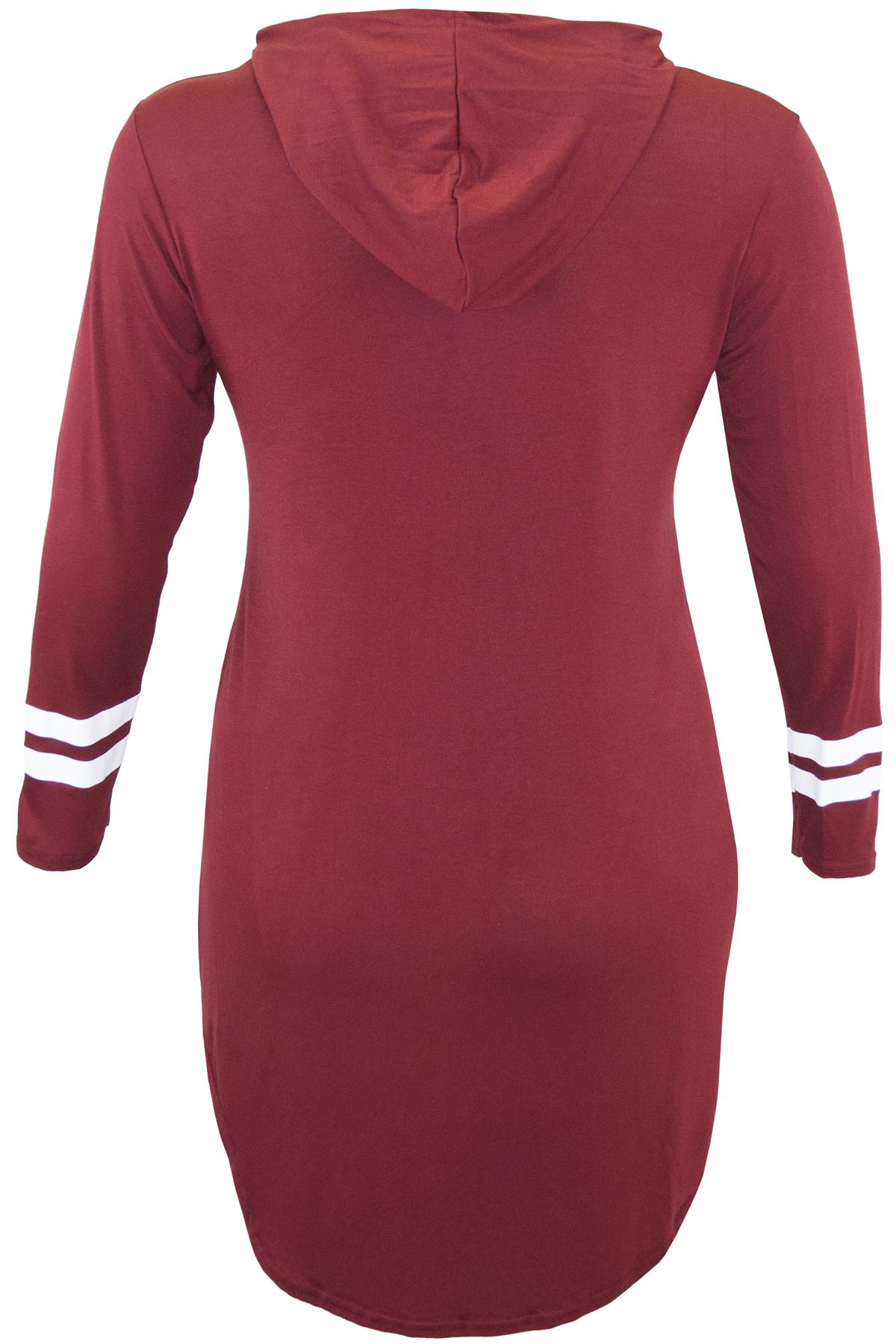 Ladies 3/4 Sleeve Cold Cut Shoulder Womens Hooded Hoody Mini Curved Hem Dress - Picture 28 of 28