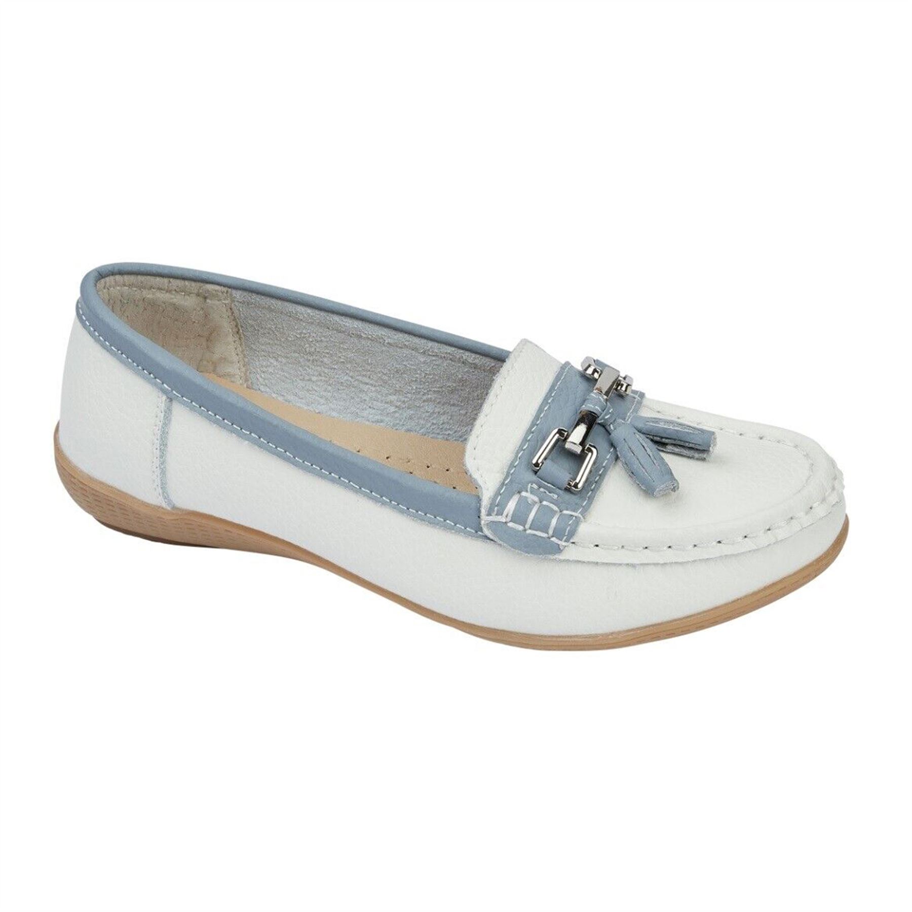 Ladies Wide Fit Shoes Slip On Womens Memory Foam Work Leather Loafer Shoe Size - Picture 39 of 40