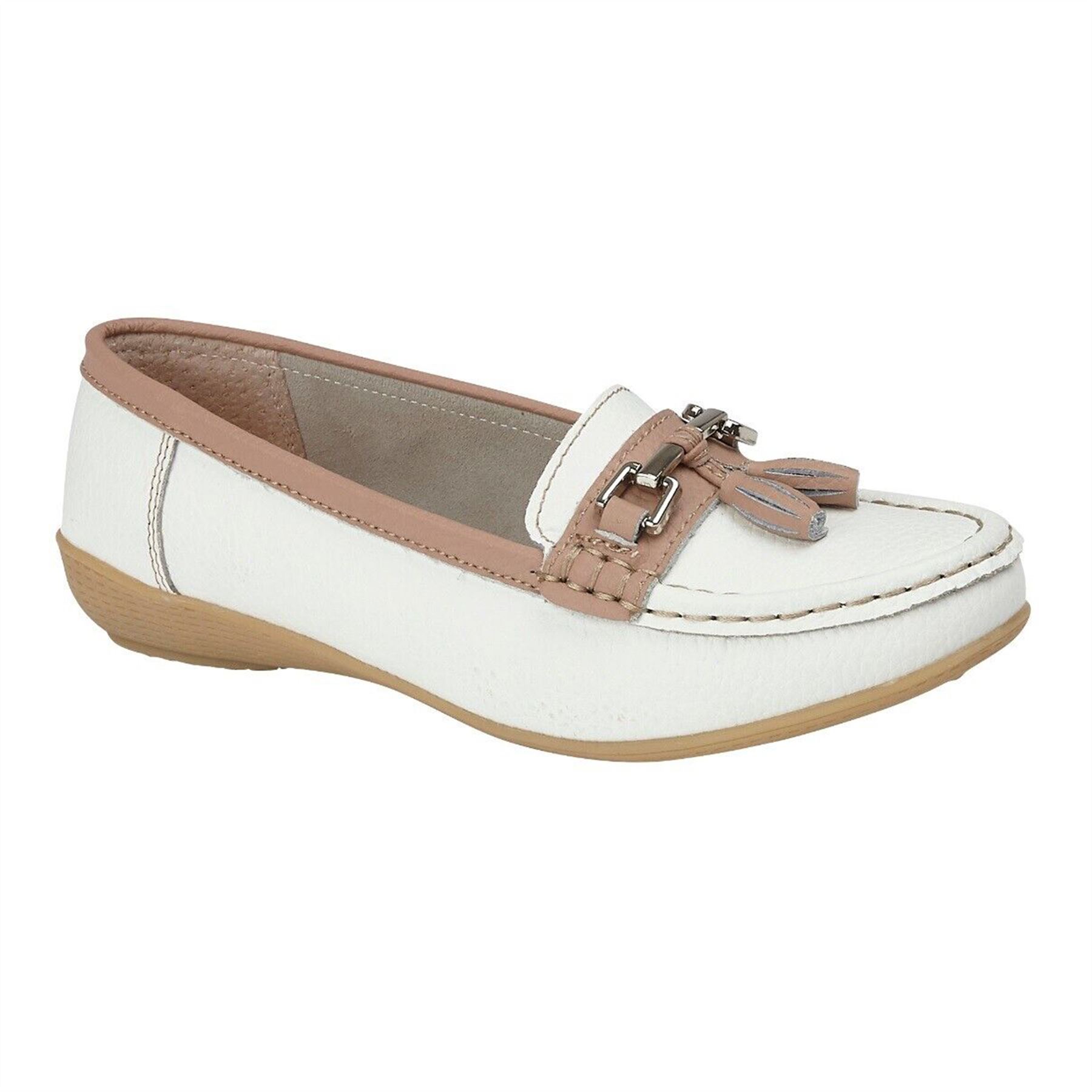 Ladies Wide Fit Shoes Slip On Womens Memory Foam Work Leather Loafer Shoe Size - Picture 40 of 40