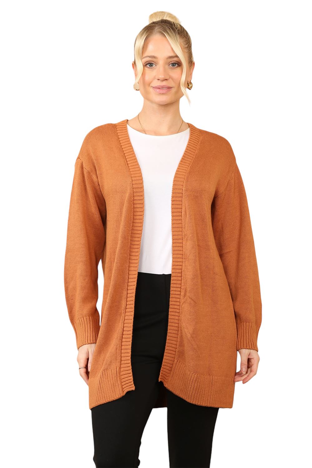 Women Knitted Oversized Open Front Long Sleeve Ladies Long Mini Length Cardigan - Picture 5 of 7