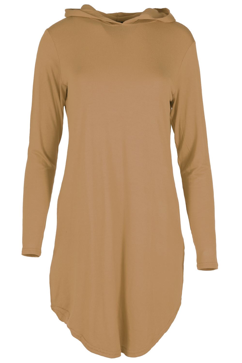 Ladies 3/4 Sleeve Cold Cut Shoulder Womens Hooded Hoody Mini Curved Hem Dress - Picture 12 of 28