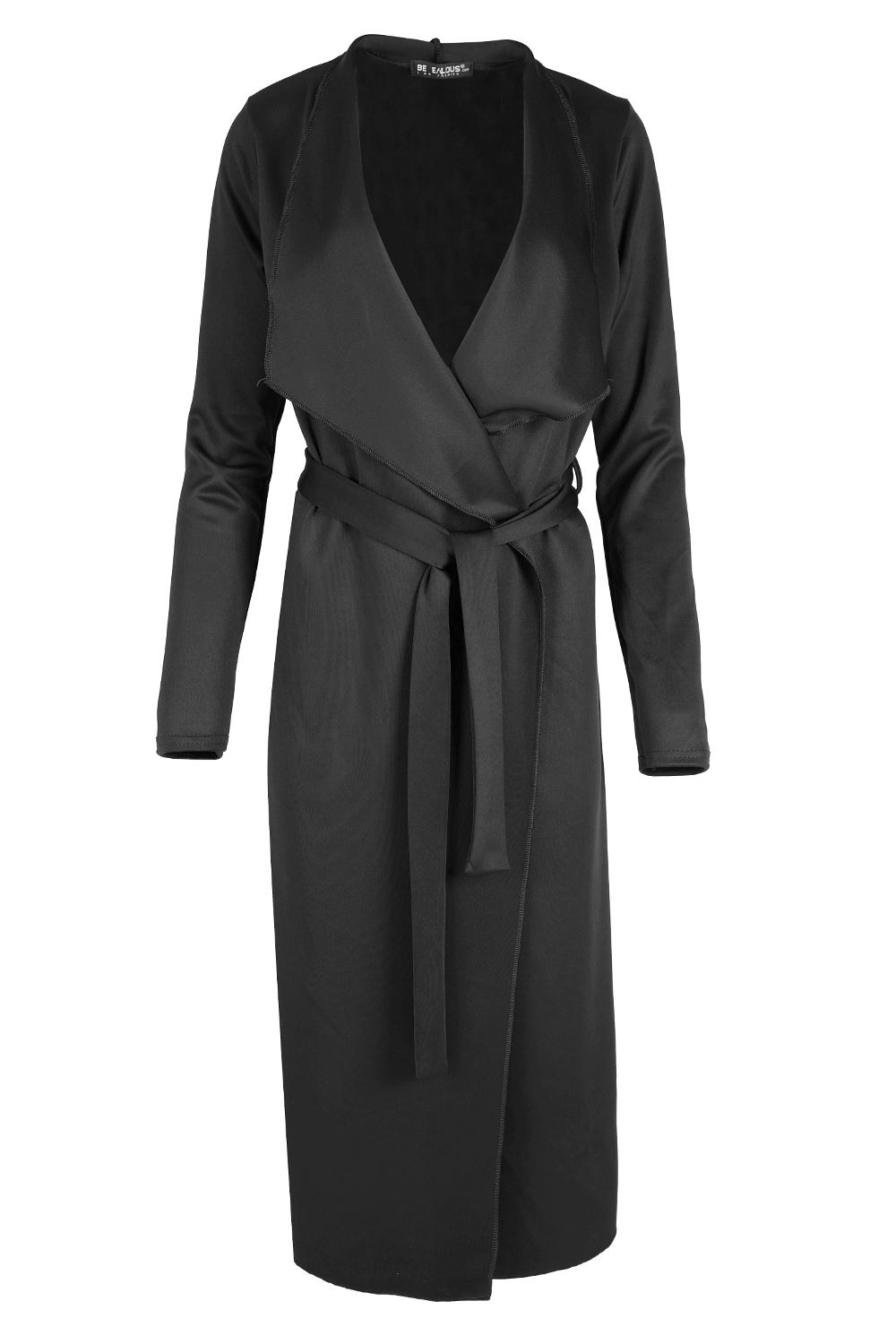 Womens Duster Waterfall Tie Belt Italian Cape Ladies Cardigan Maxi Trench Coat - Picture 2 of 16