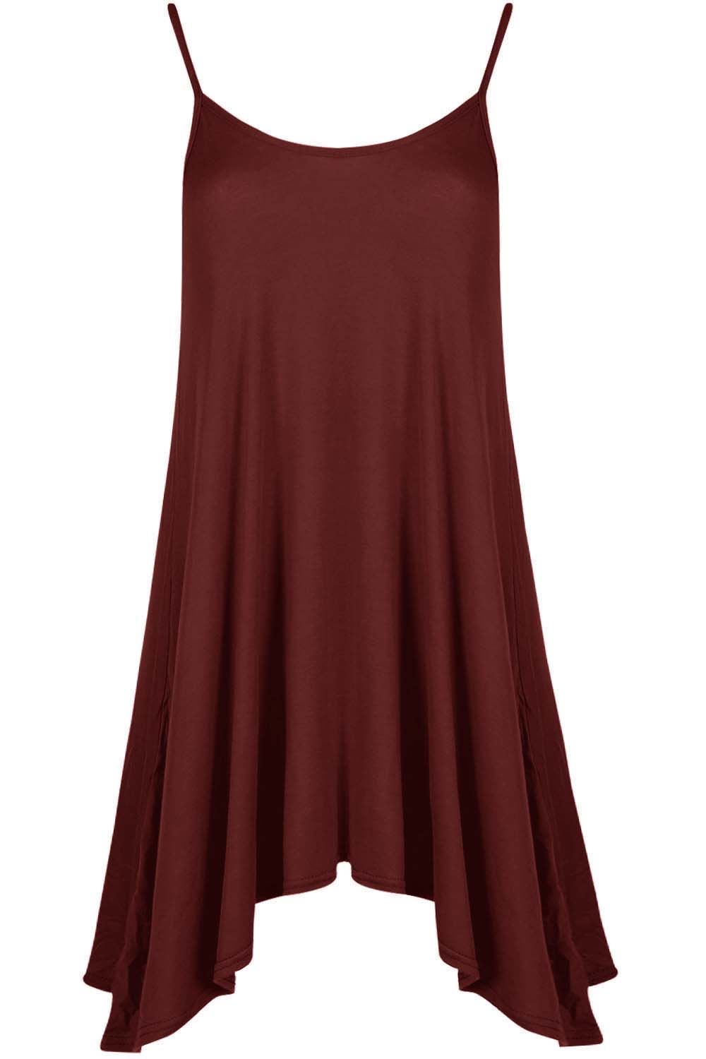 Ladies Sleeveless Hanky Hem Flared Cami Swing Strappy Swing Long Vest Dress 8-22