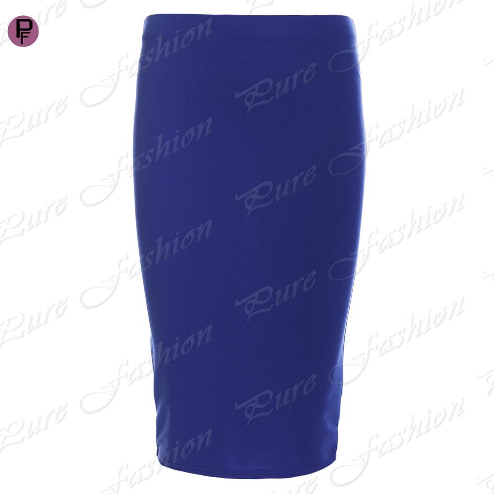 Ladies Women Jersey Stretchy Pencil Plain Elastic Office Bodycon Skirt Plus Size - Picture 58 of 64