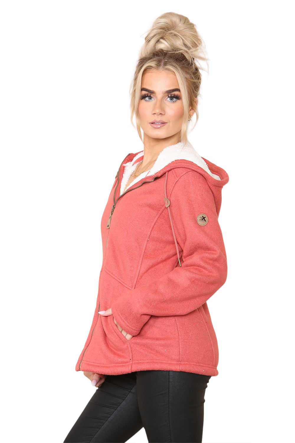 Womens Hooded Sweatshirt Plain Long Sleeve Oversize Ladies Zipper Fleece Jumper - Picture 6 of 11