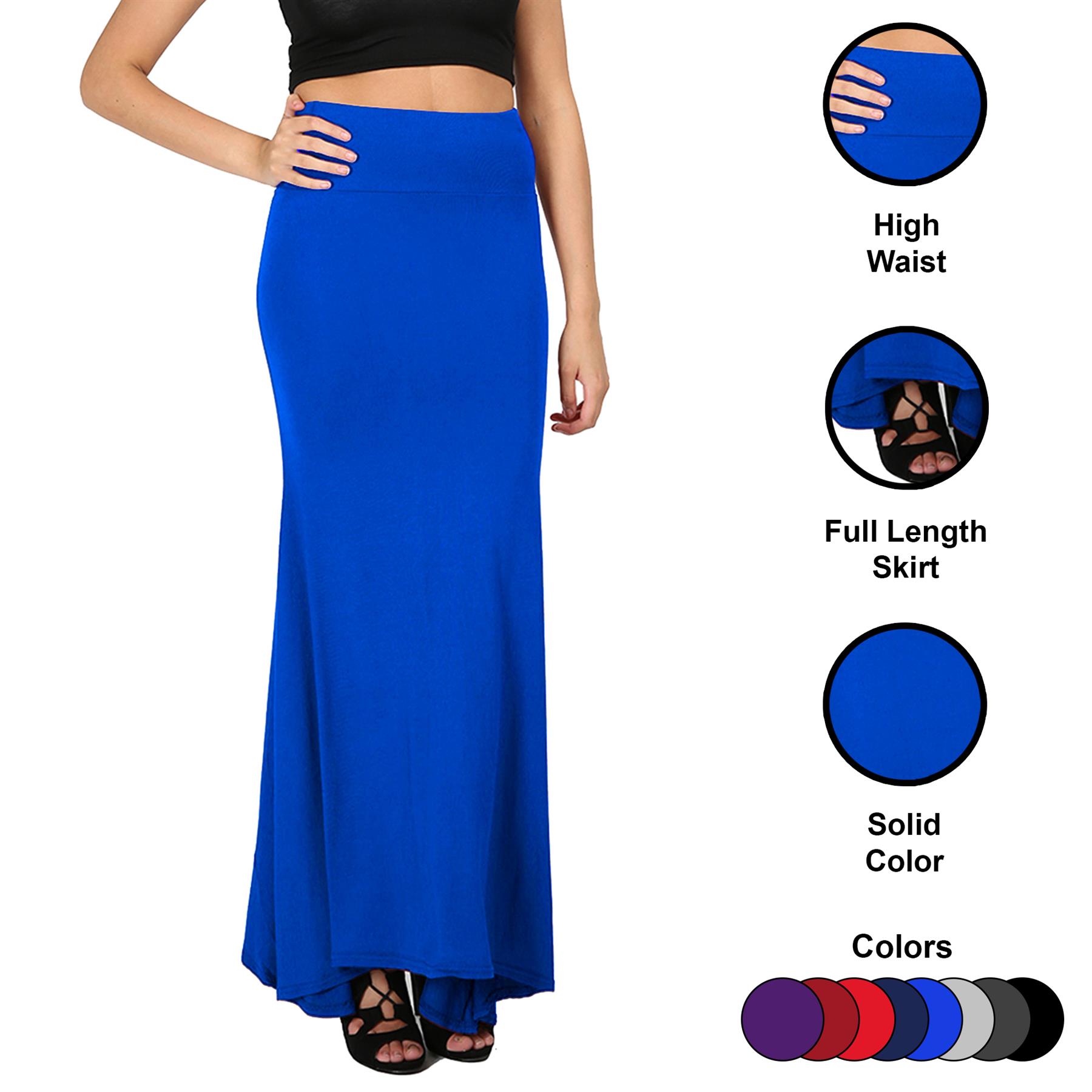 Ladies Women Full Length Plain Stretch Flared Frankie High Waist Long Maxi Skirt - Picture 9 of 25