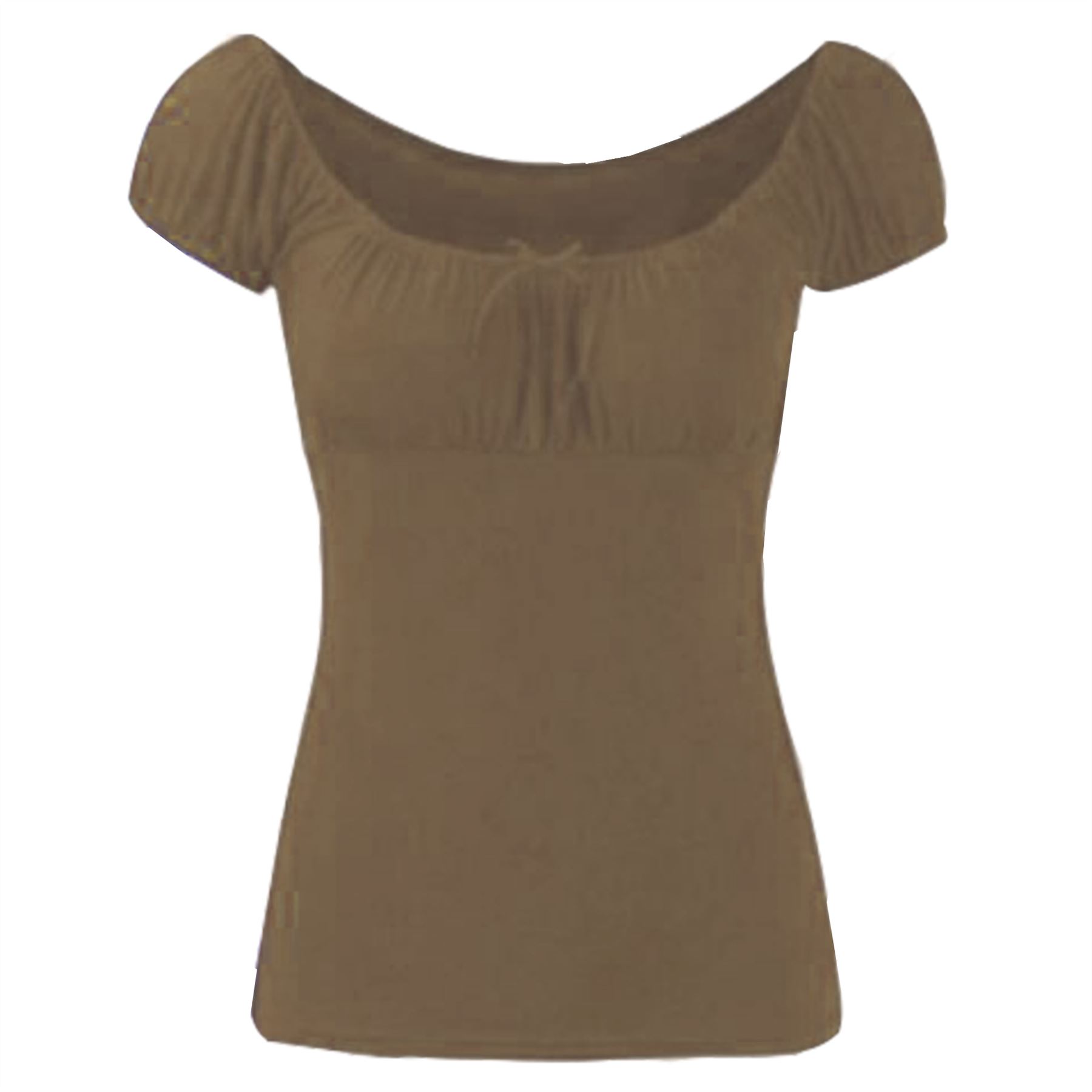 Womens Ladies Off Shoulder Gypsy Tie Ribbon Bardot Ruched Tops Uk Plus Size 8-22 - Picture 16 of 21