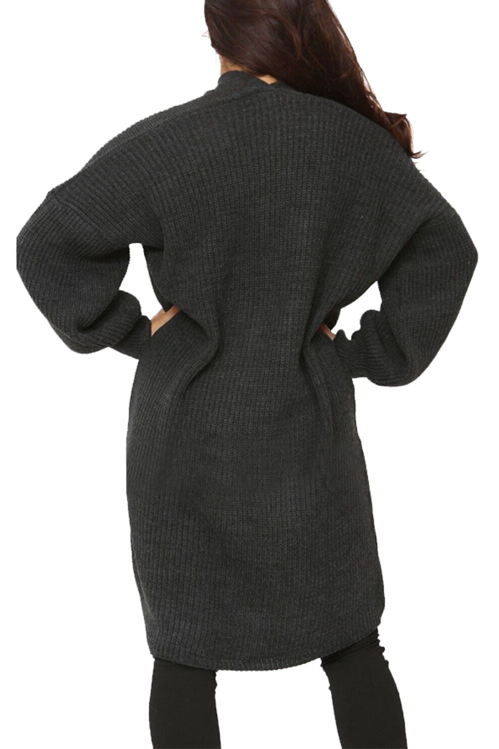 Womens Ladies Long Sleeve Pockets Oversize Open Front Chunky Rib Jumper Cardigan - Picture 10 of 12