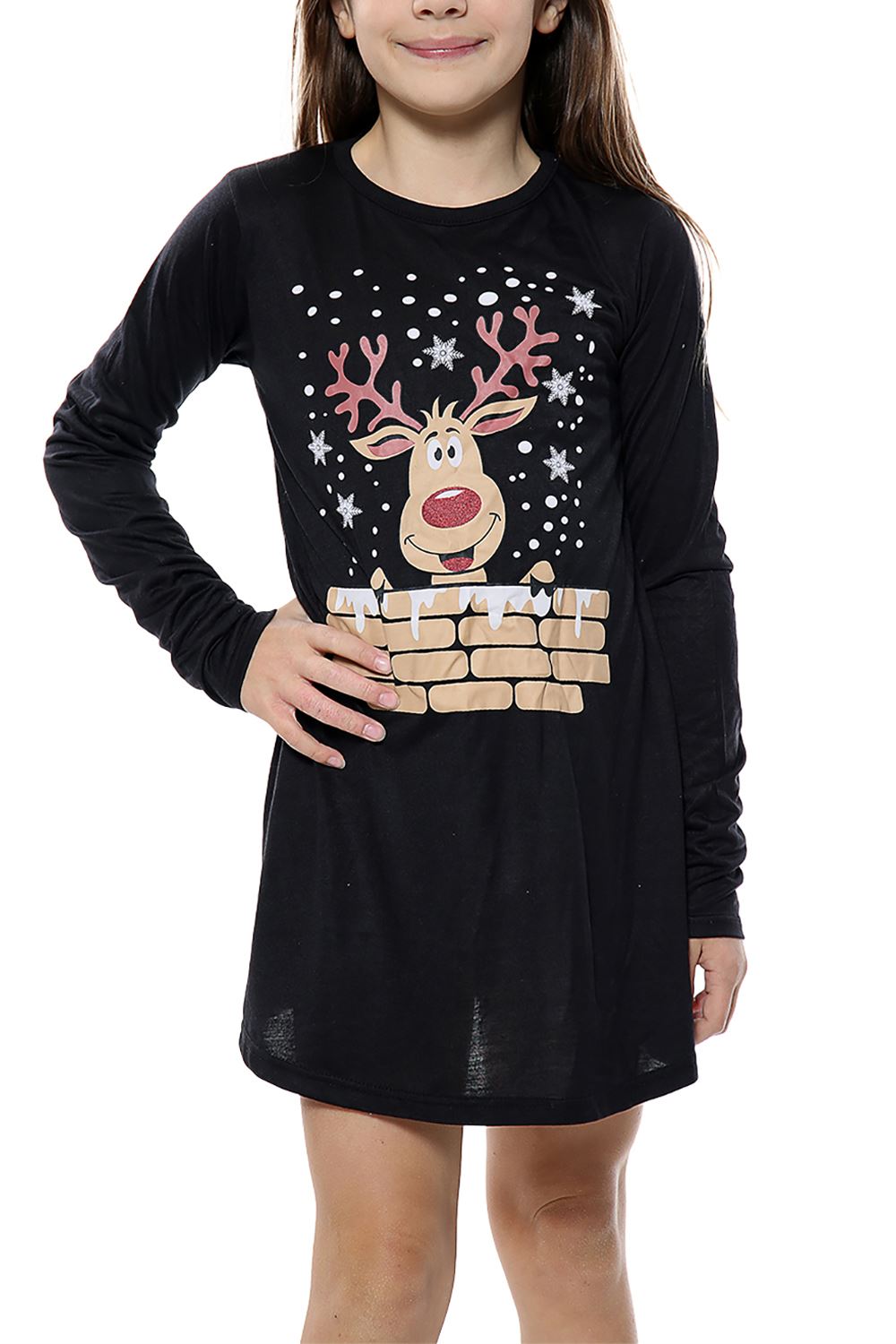 Kinder Mädchen Weihnachten Xmas Rundhals Weihnachtsmann Kostüm CandyStick Swing Kleid - Bild 40 von 64