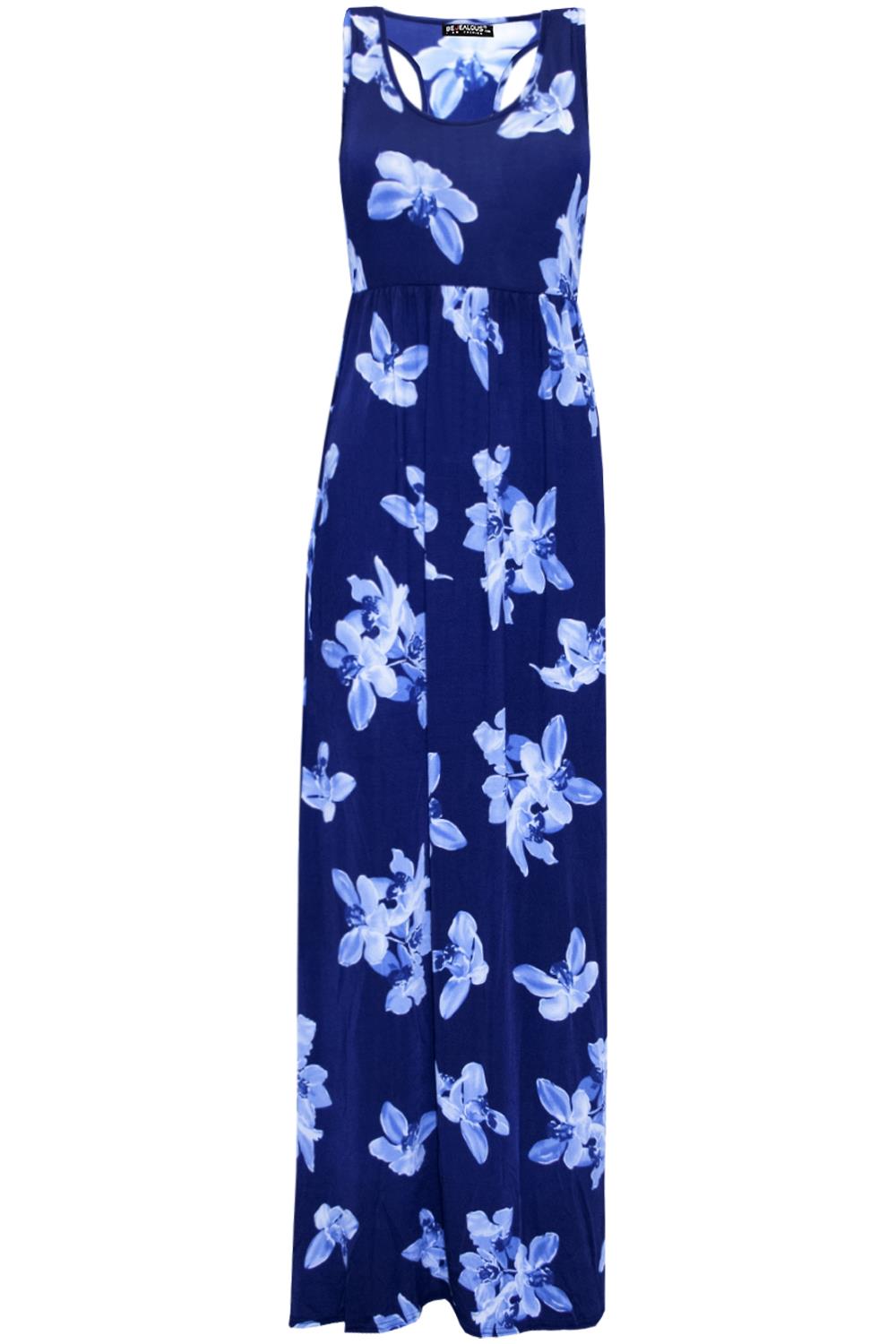 Ladies Womens Floral Printed Vest Strappy Pockets Racer Muscle Back Maxi Dresses - Picture 28 of 30