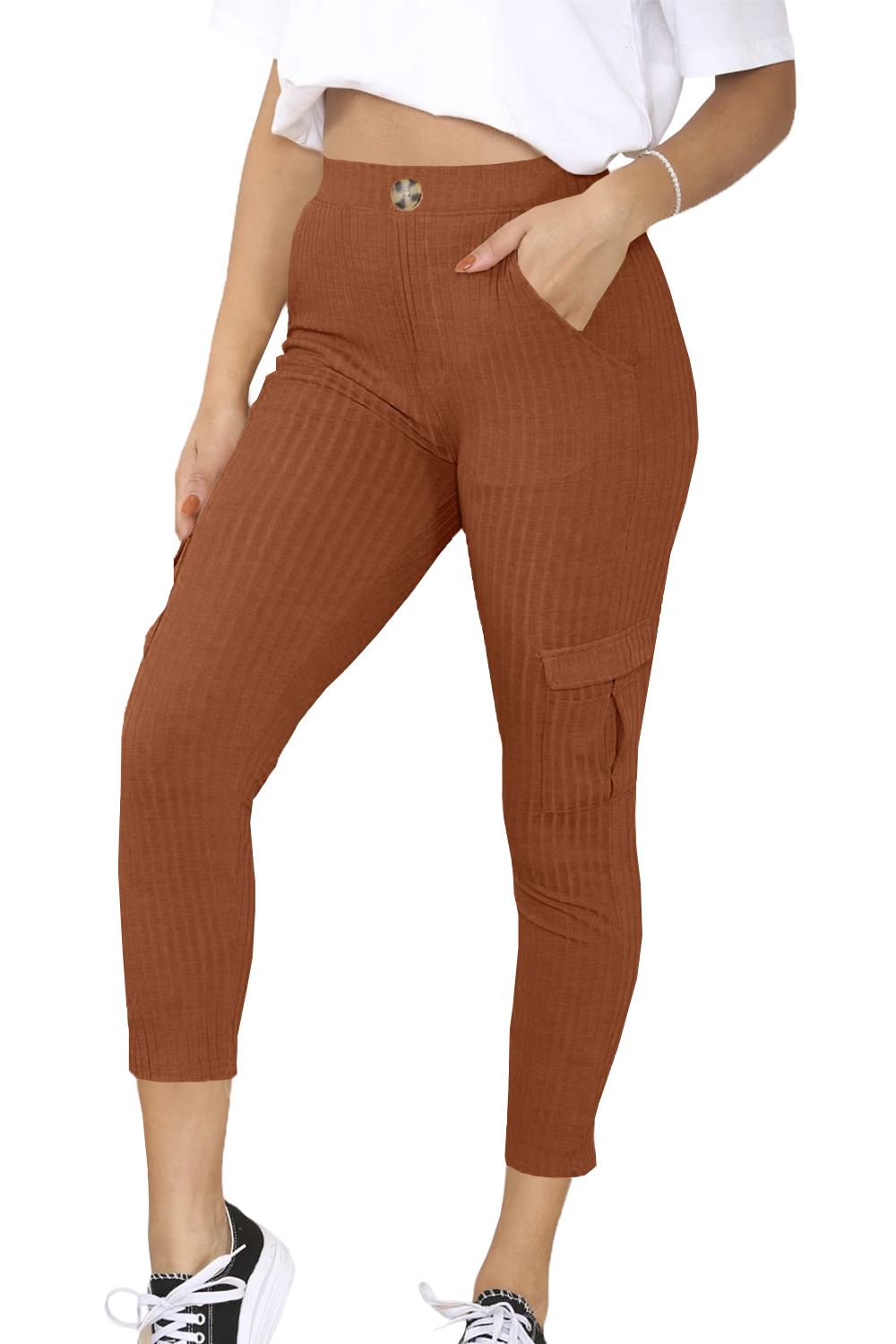 Ex Store Zara Women Zip Up Ribbed 3/4 Pants Side Pocket Skinny Jeggings Trousers - Picture 10 of 17