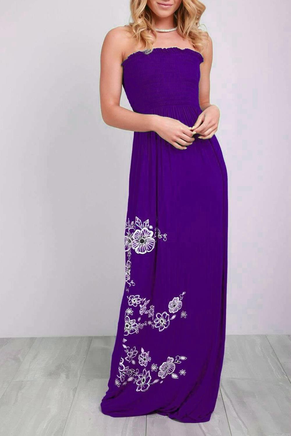Womens Ladies Gathered Printed Sheering Strapless Boobtube Bandeau Maxi Dresses - Picture 8 of 25