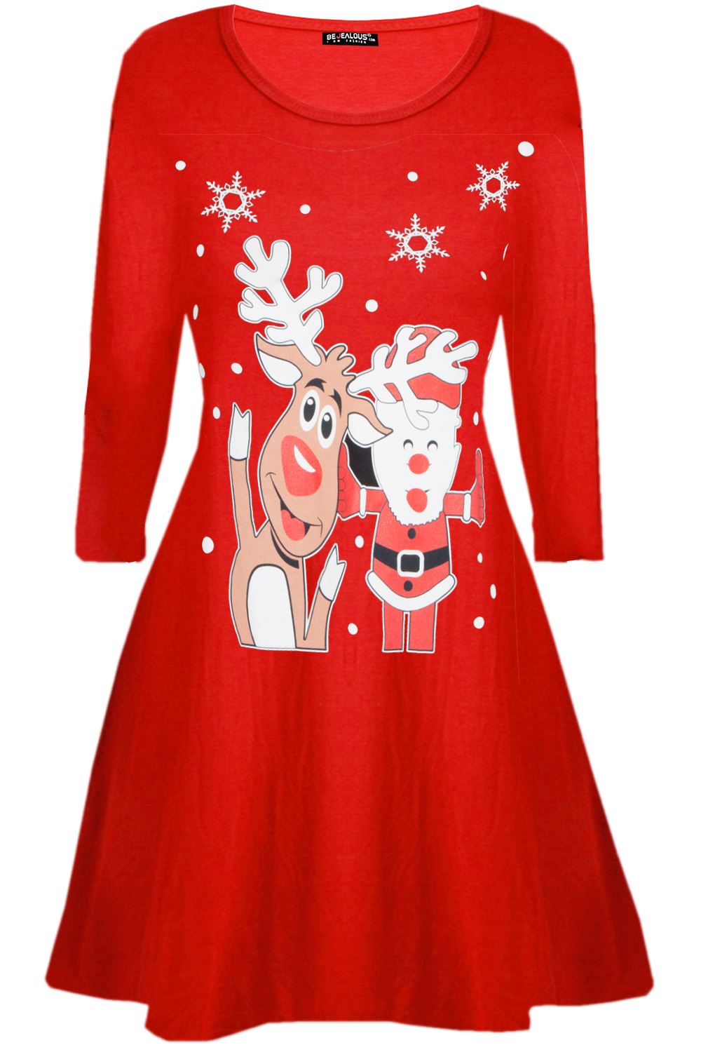 Womens Christmas Ladies Elf Santa's Little Helper Costume Round Neck Swing Dress - Picture 16 of 50