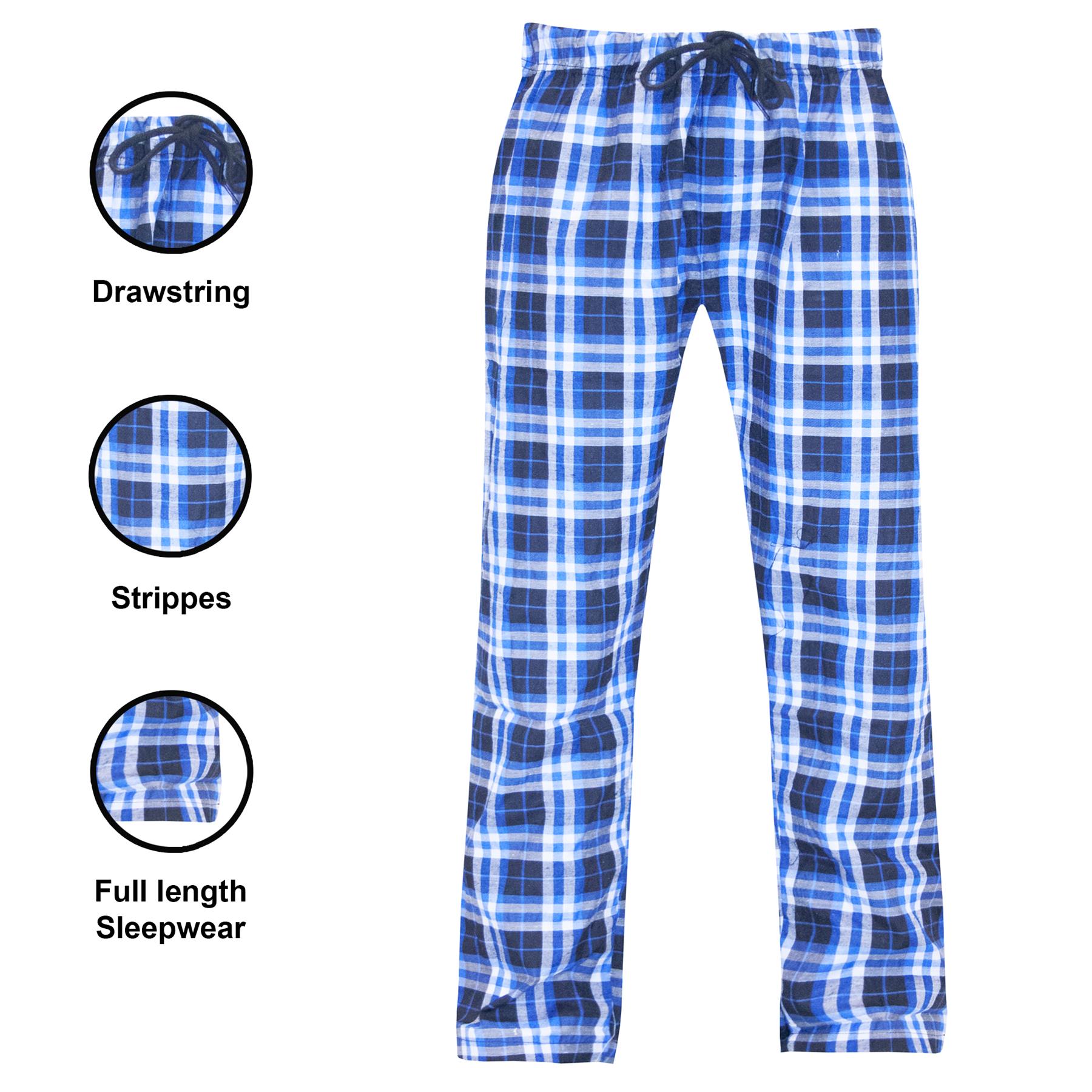 Mens Pyjama Bottoms Stripe Pant Cotton Woven Check Loungewear PJs Soft